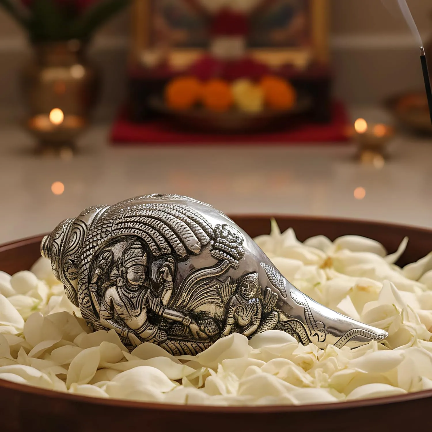 Vishnu Lakshmi Shankh Silver-Plated | Large (7") - Image 9