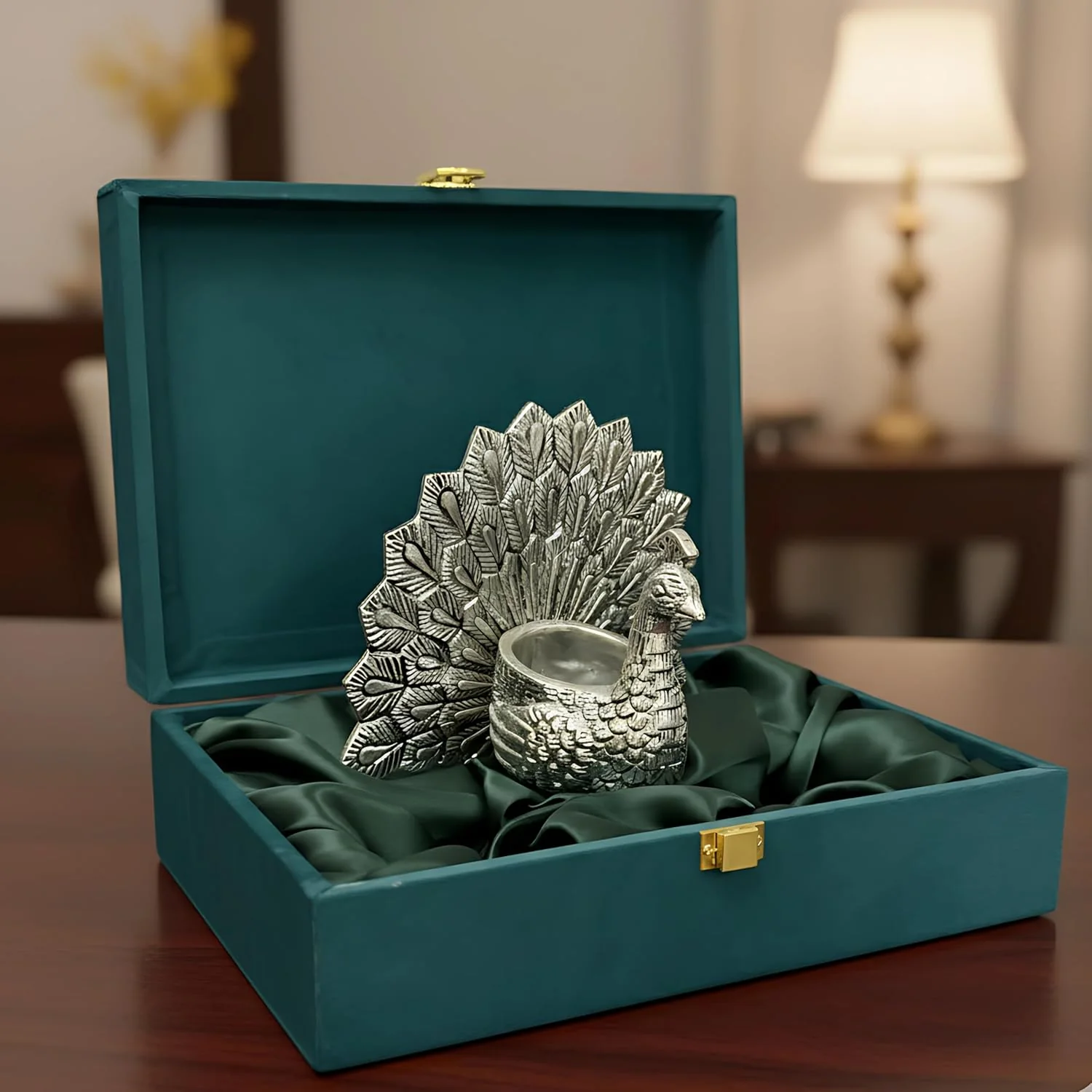 Peacock Candle Holder Silver-Plated (6")