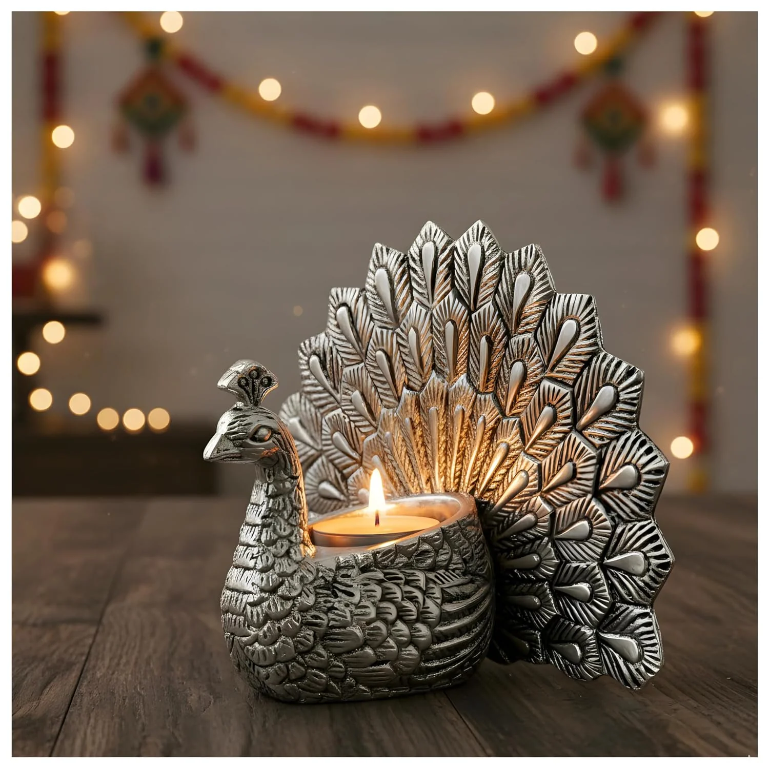 Peacock Candle Holder Silver-Plated (6") - Image 3