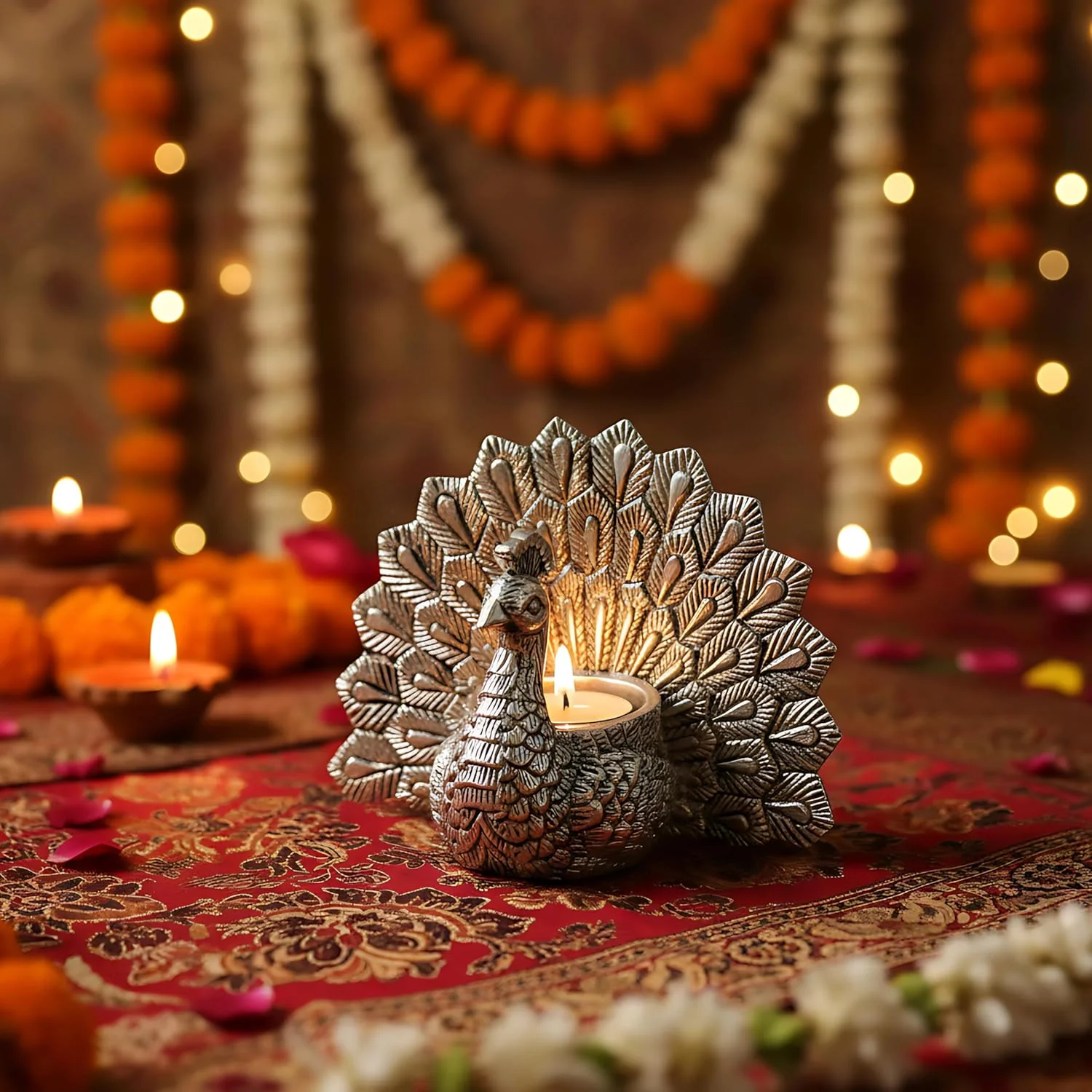 Peacock Candle Holder Silver-Plated (6") - Image 4