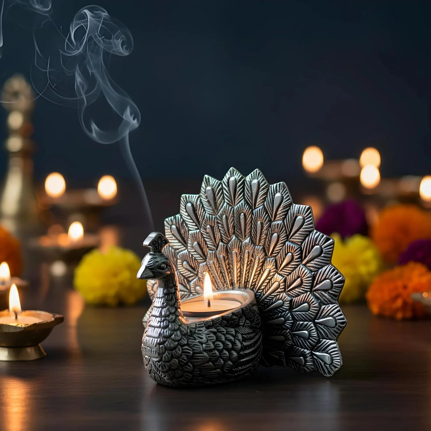 Peacock Candle Holder Silver-Plated (6") - Image 7