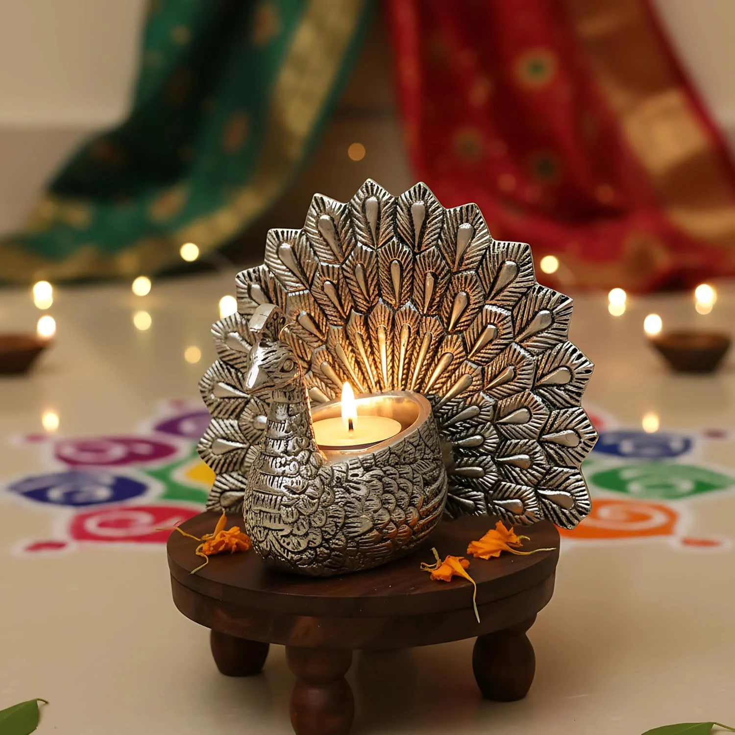 Peacock Candle Holder Silver-Plated (6") - Image 8