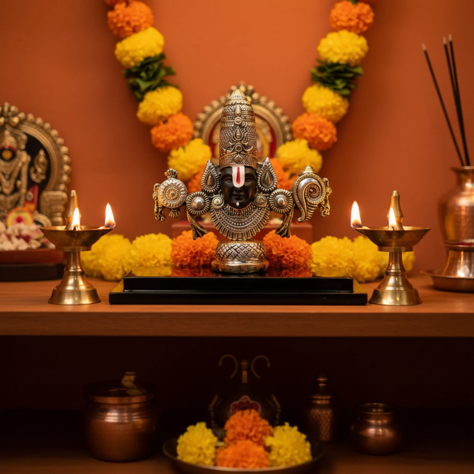 Lord Venkateswara Balaji Antique Silver & Gold Plated Idol - Image 11