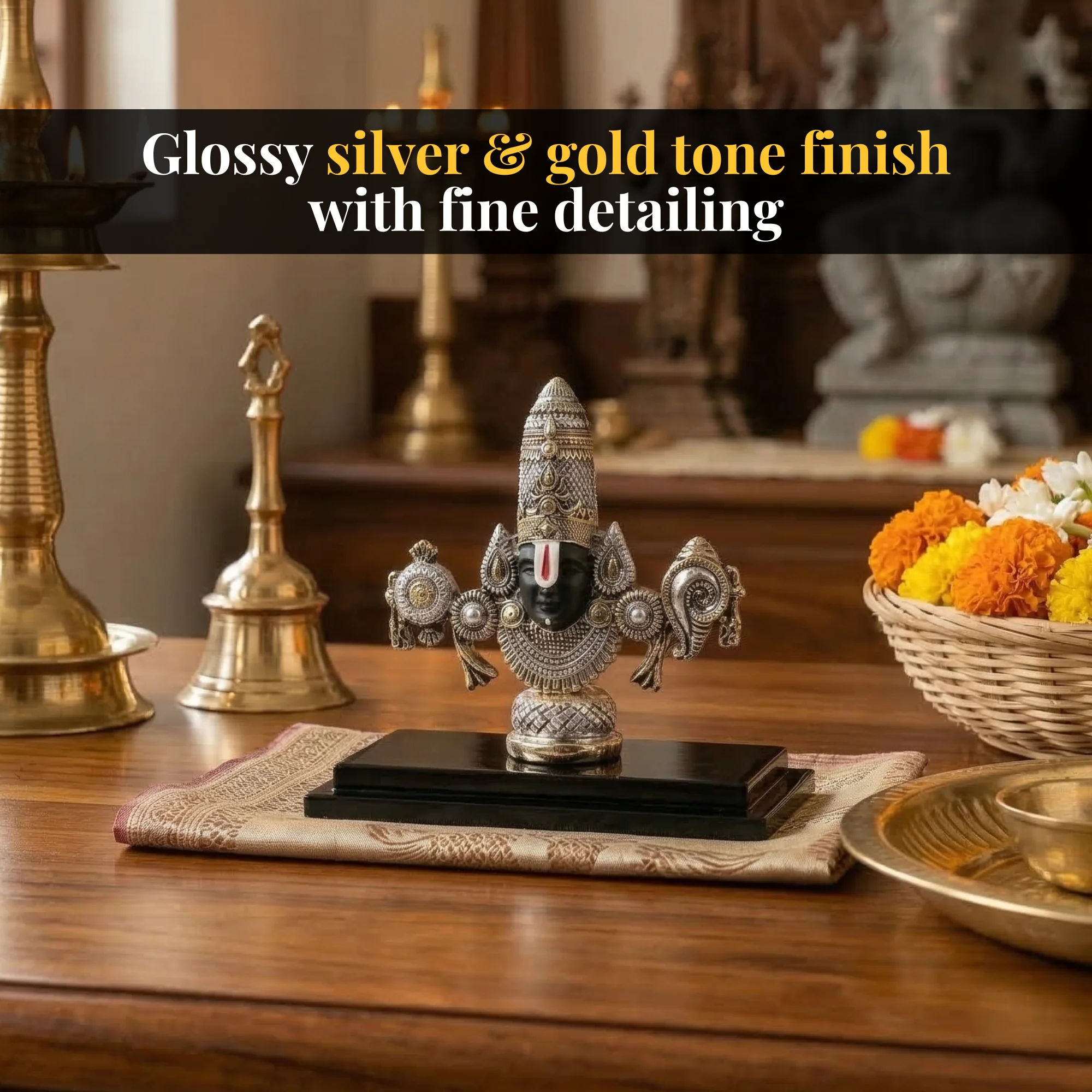 Lord Venkateswara Balaji Antique Silver & Gold Plated Idol - Image 3