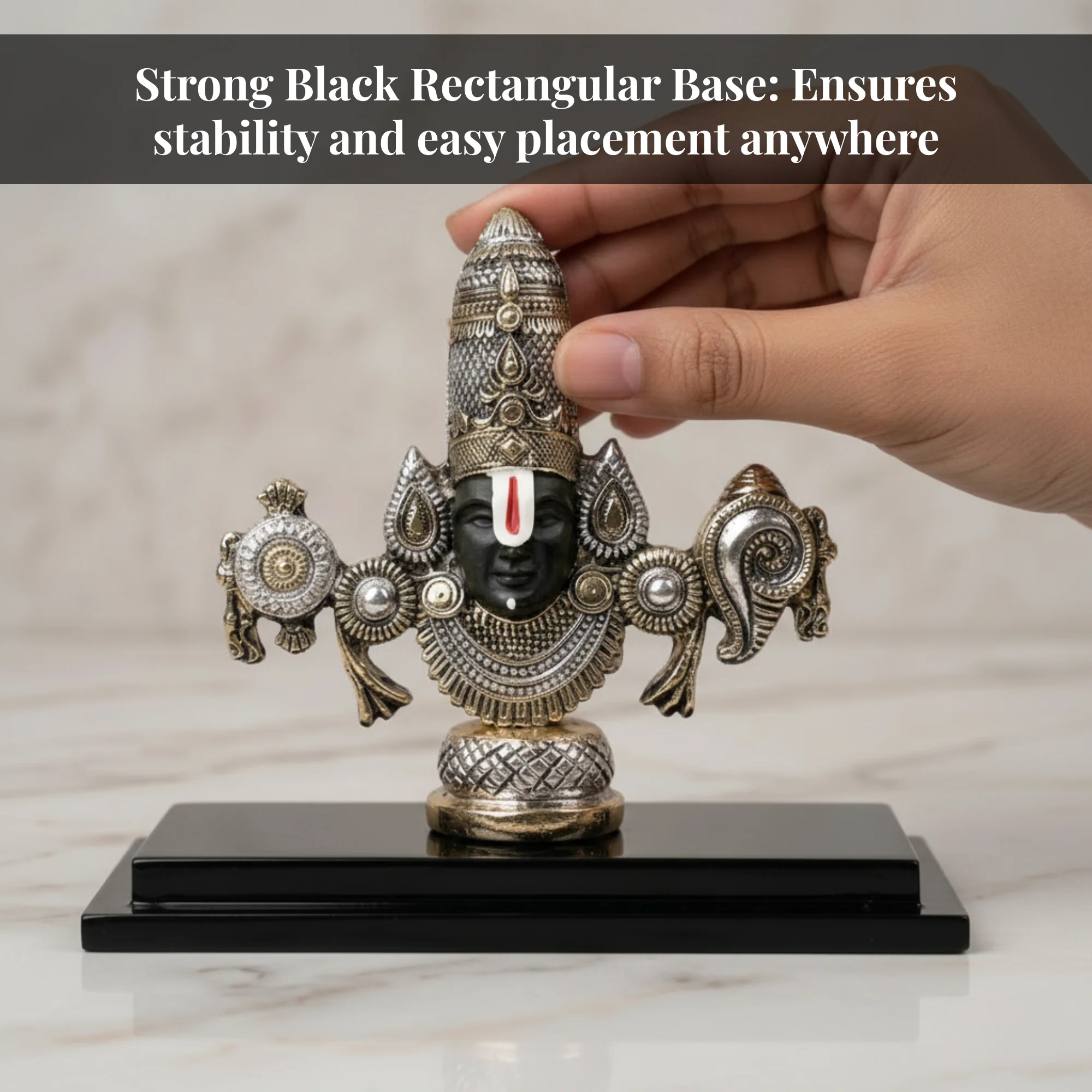 Lord Venkateswara Balaji Antique Silver & Gold Plated Idol - Image 4