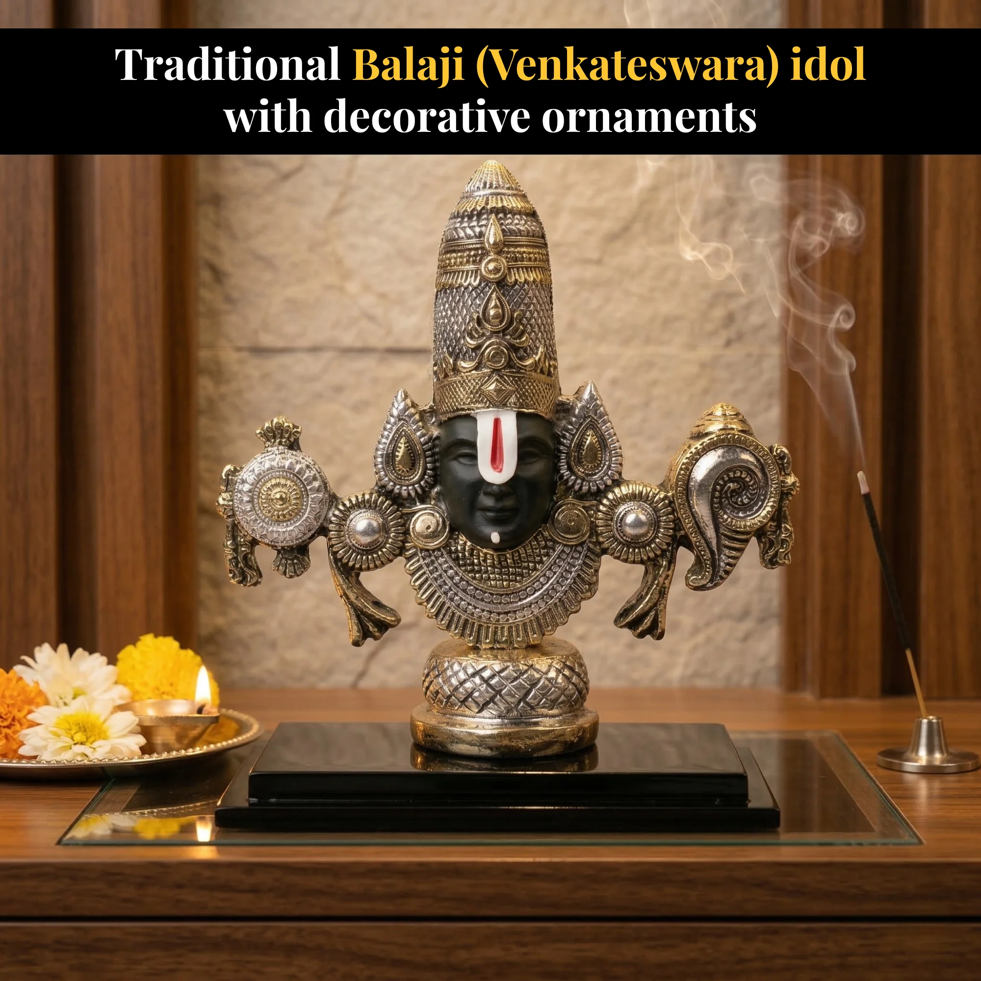 Lord Venkateswara Balaji Antique Silver & Gold Plated Idol - Image 5