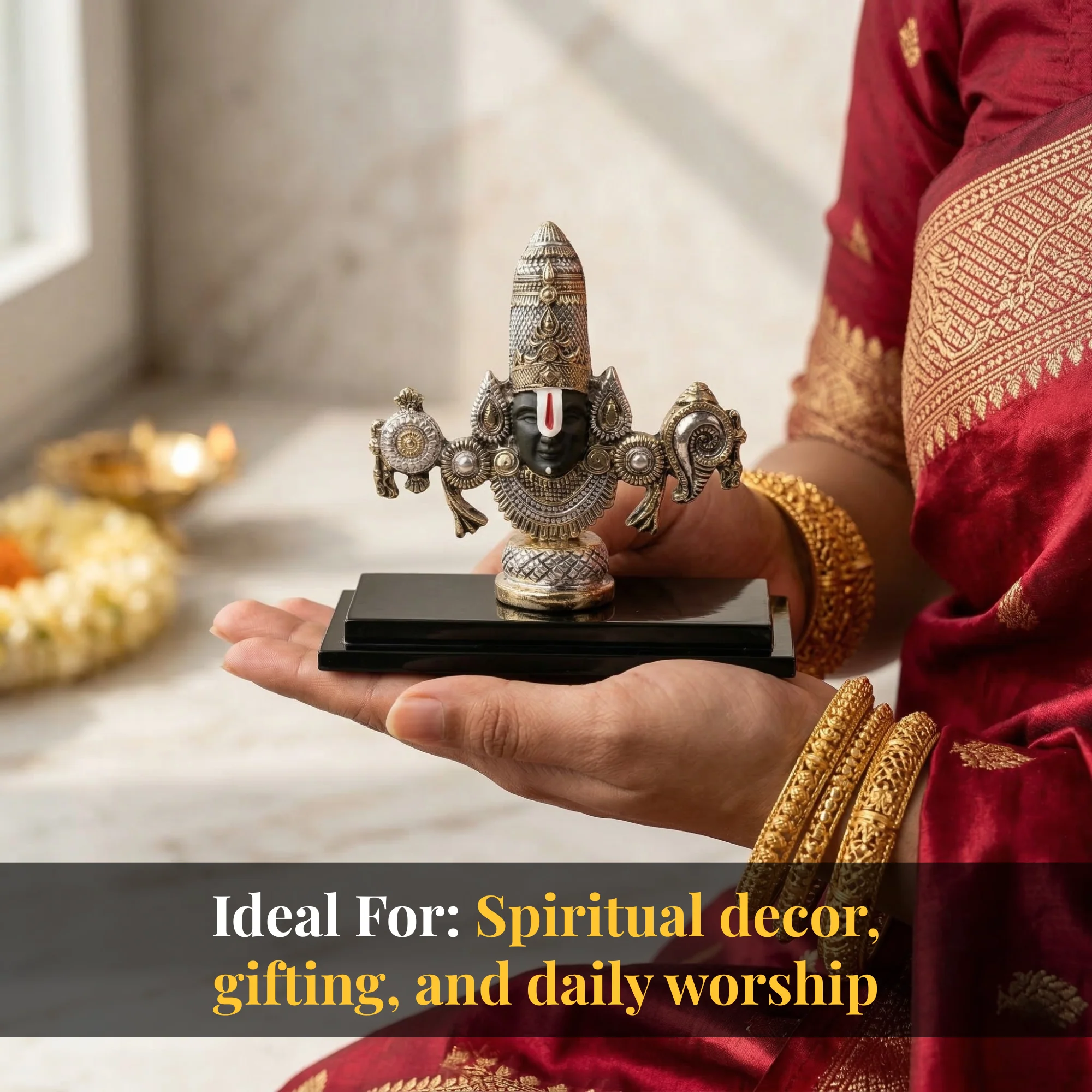 Lord Venkateswara Balaji Antique Silver & Gold Plated Idol - Image 7