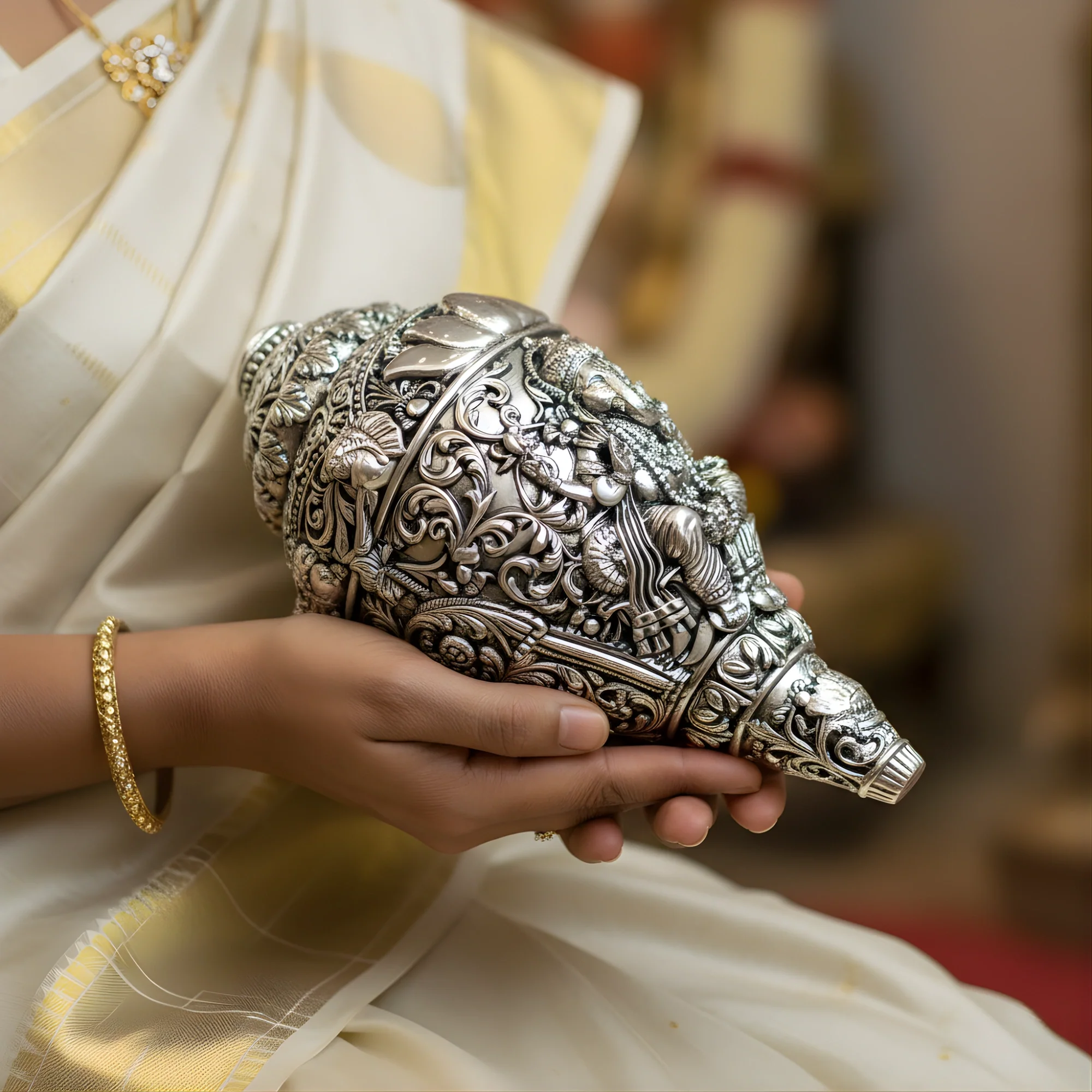 Ganesh Shankh Silver-Plated (6") - Image 4