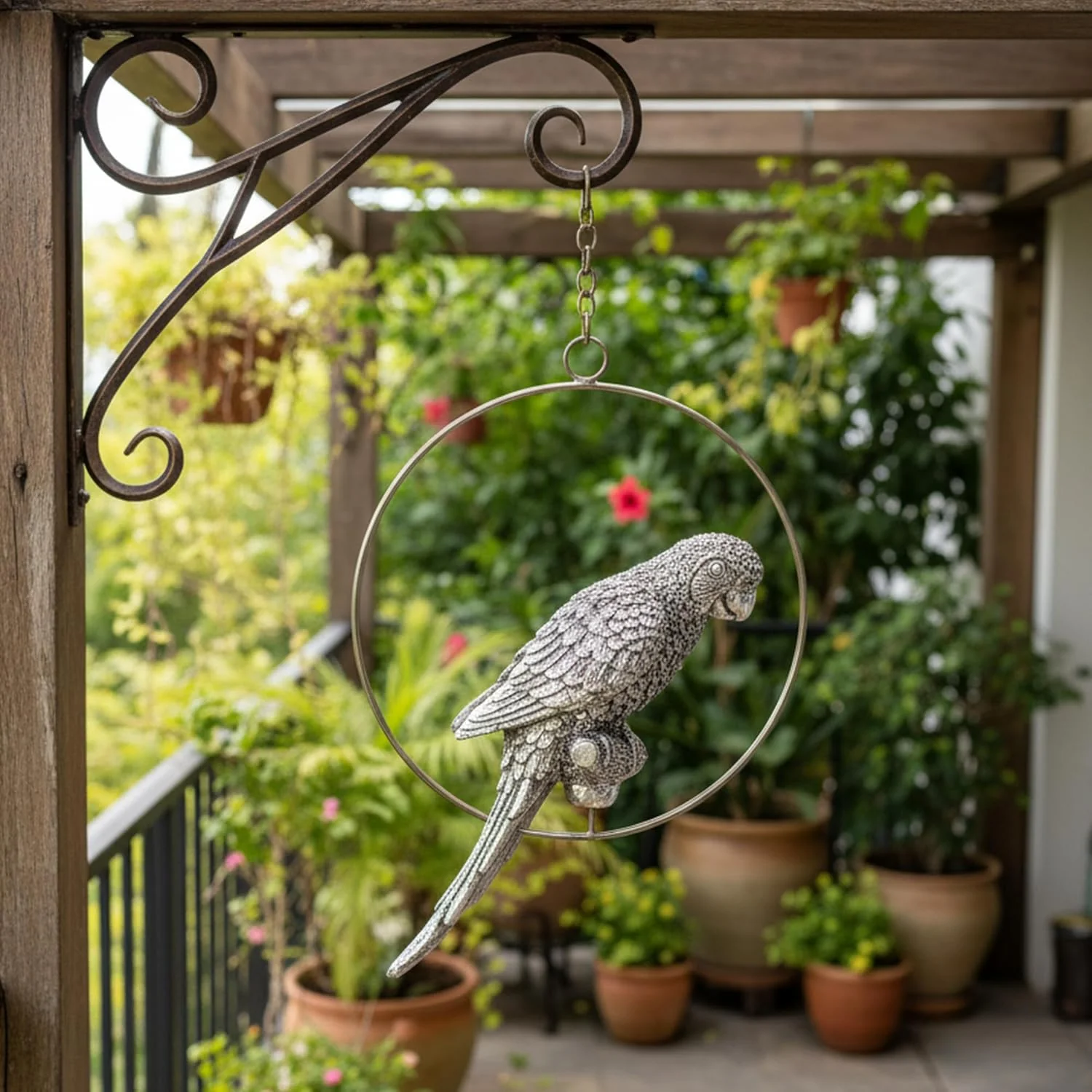 Hanging Parrot Silver-Plated Showpiece (8") - Image 4