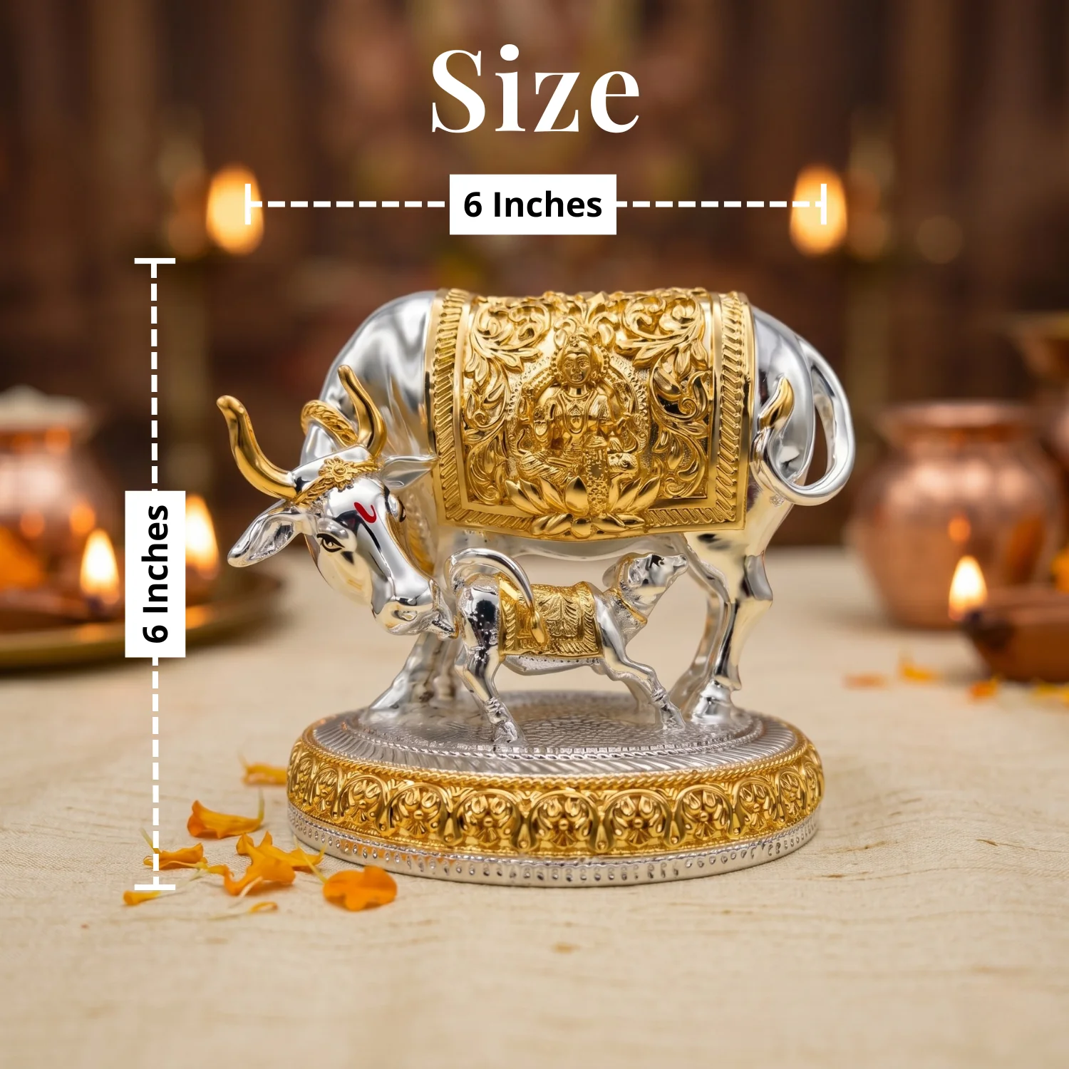 Kamdhenu Cow Gold & Silver-Plated Idol - Image 3