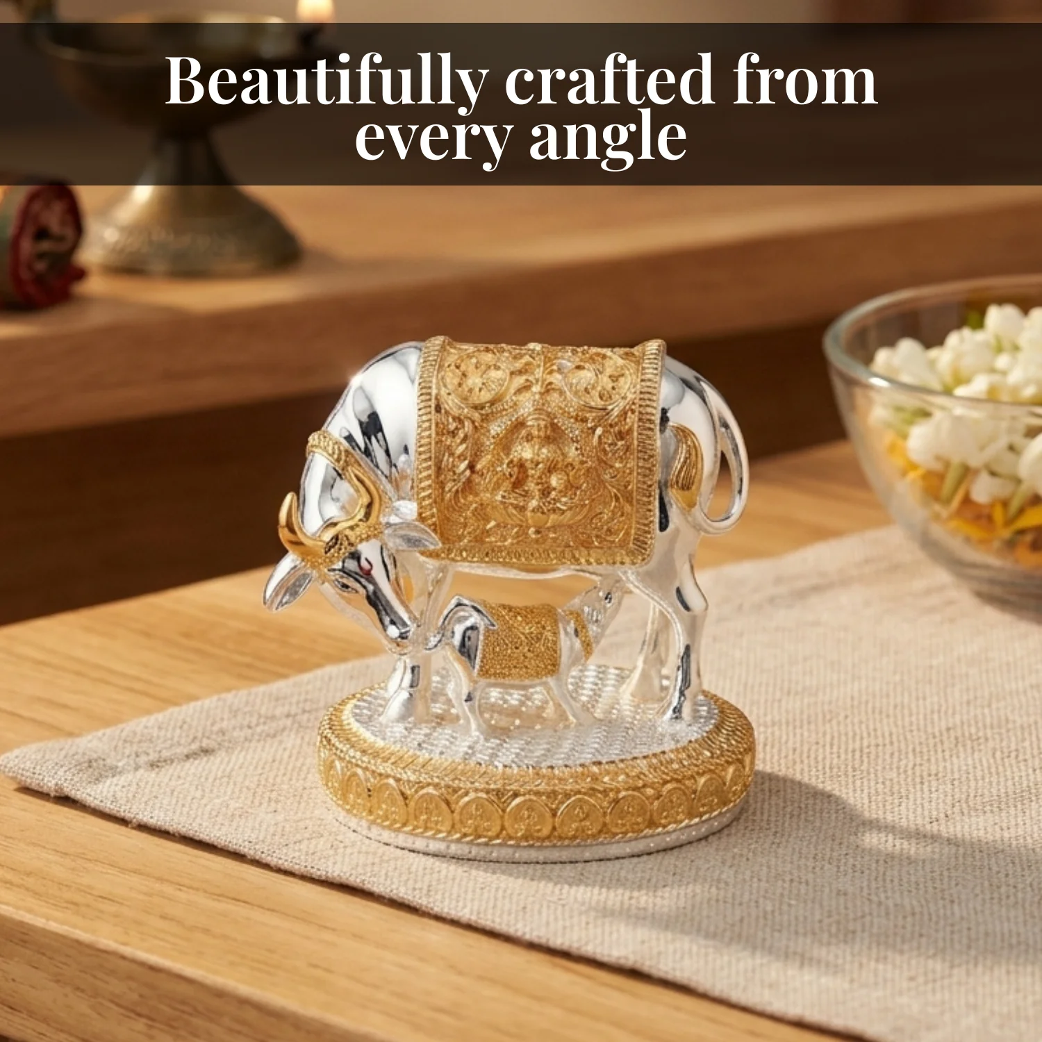 Kamdhenu Cow Gold & Silver-Plated Idol - Image 4