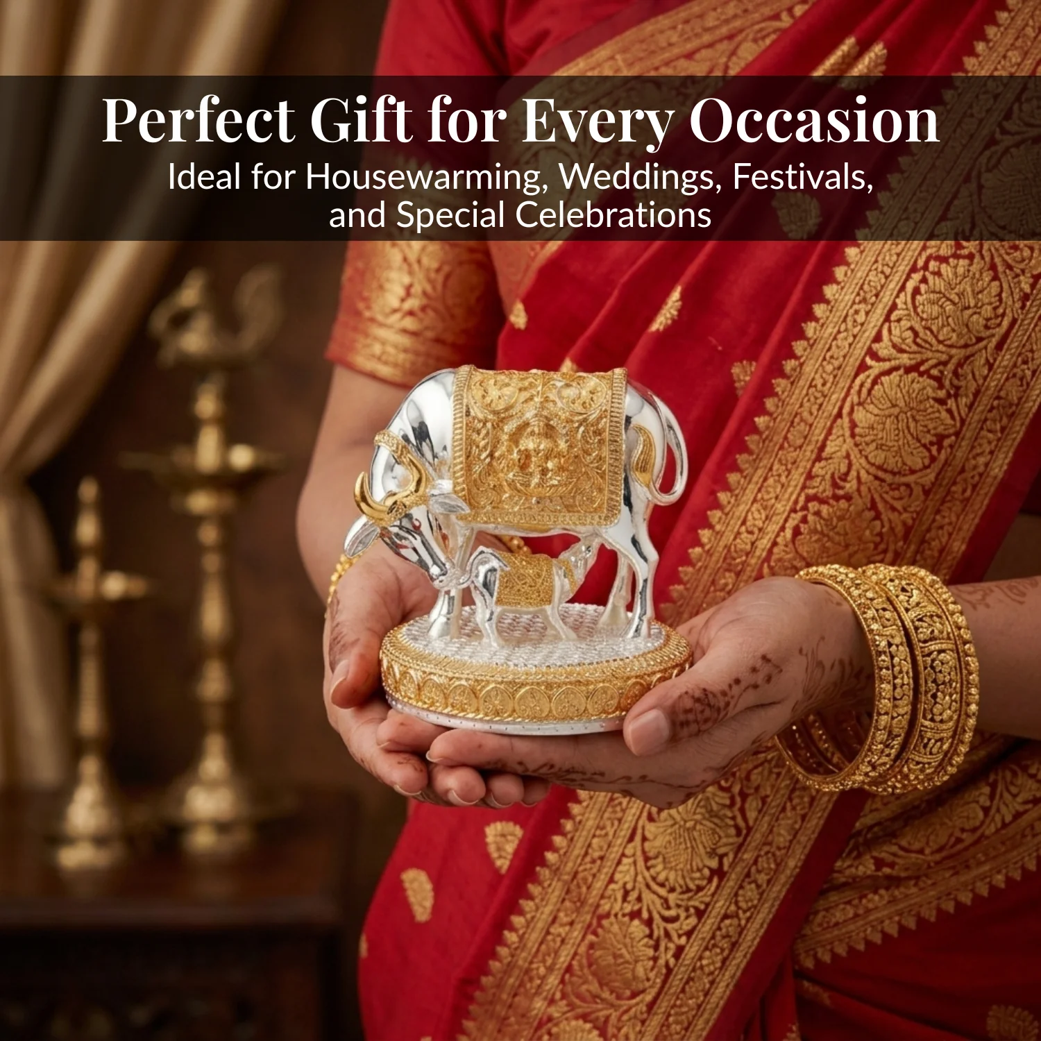 Kamdhenu Cow Gold & Silver-Plated Idol - Image 5