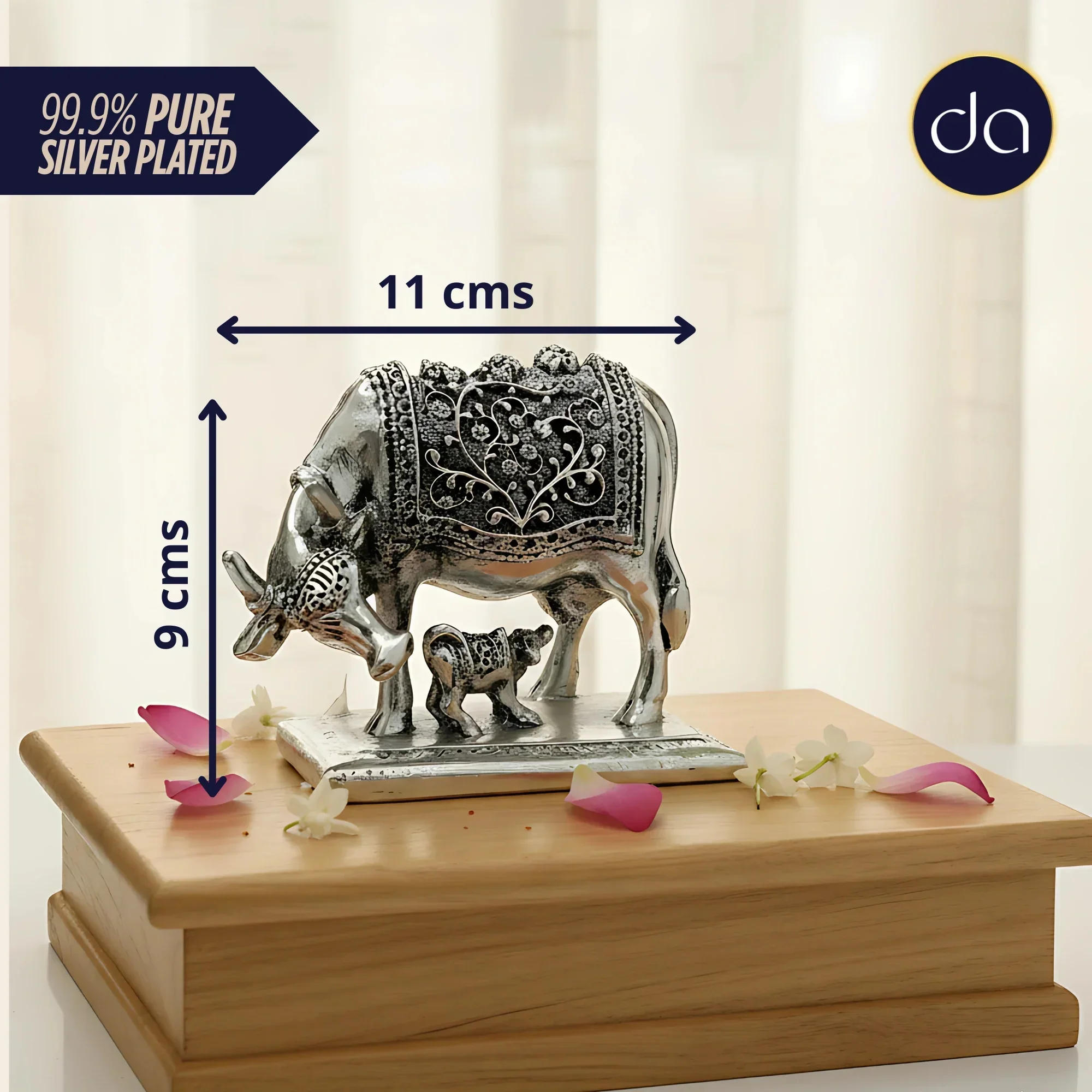 Kamdhenu Cow Silver-Plated Idol (4") - Image 3