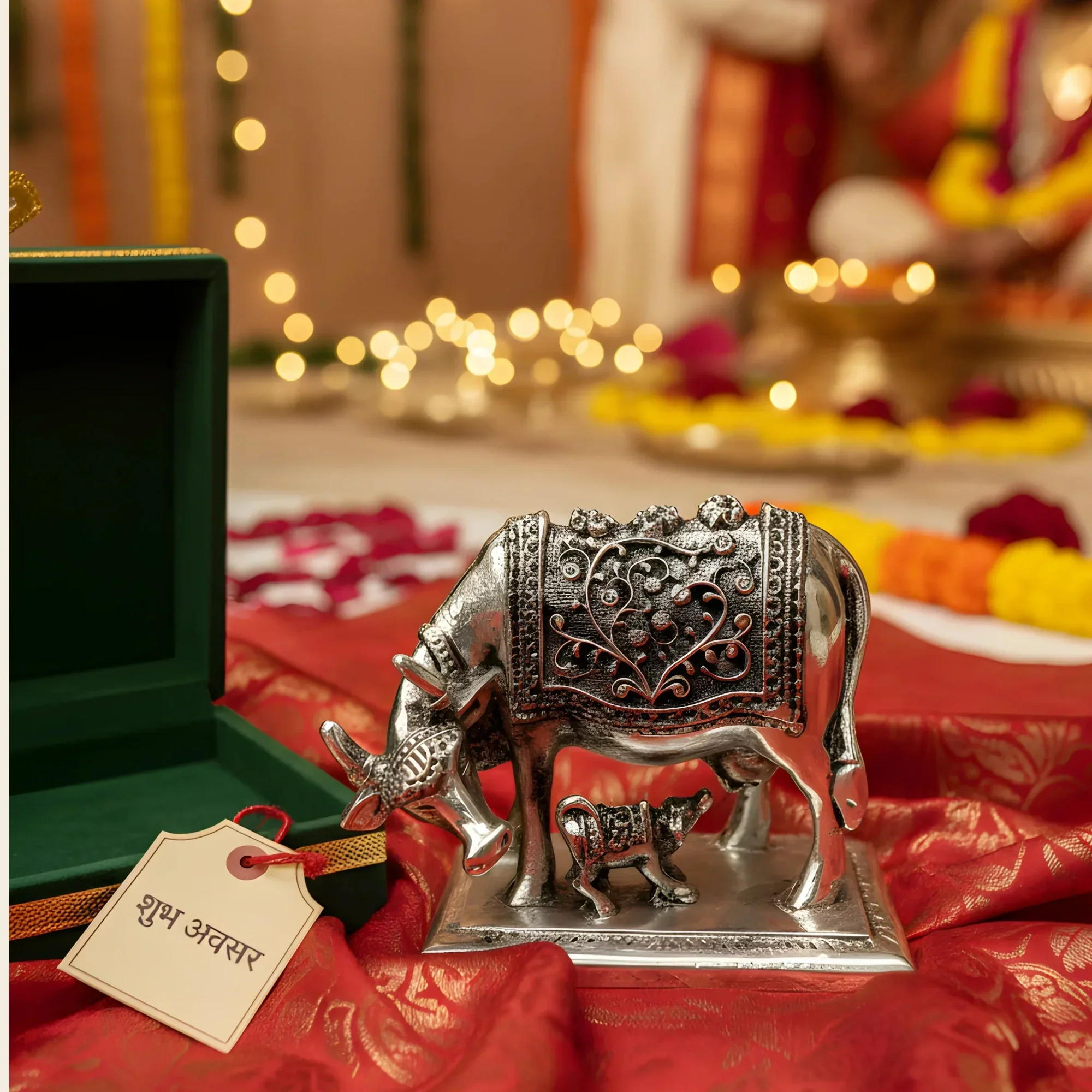 Kamdhenu Cow Silver-Plated Idol (4") - Image 4