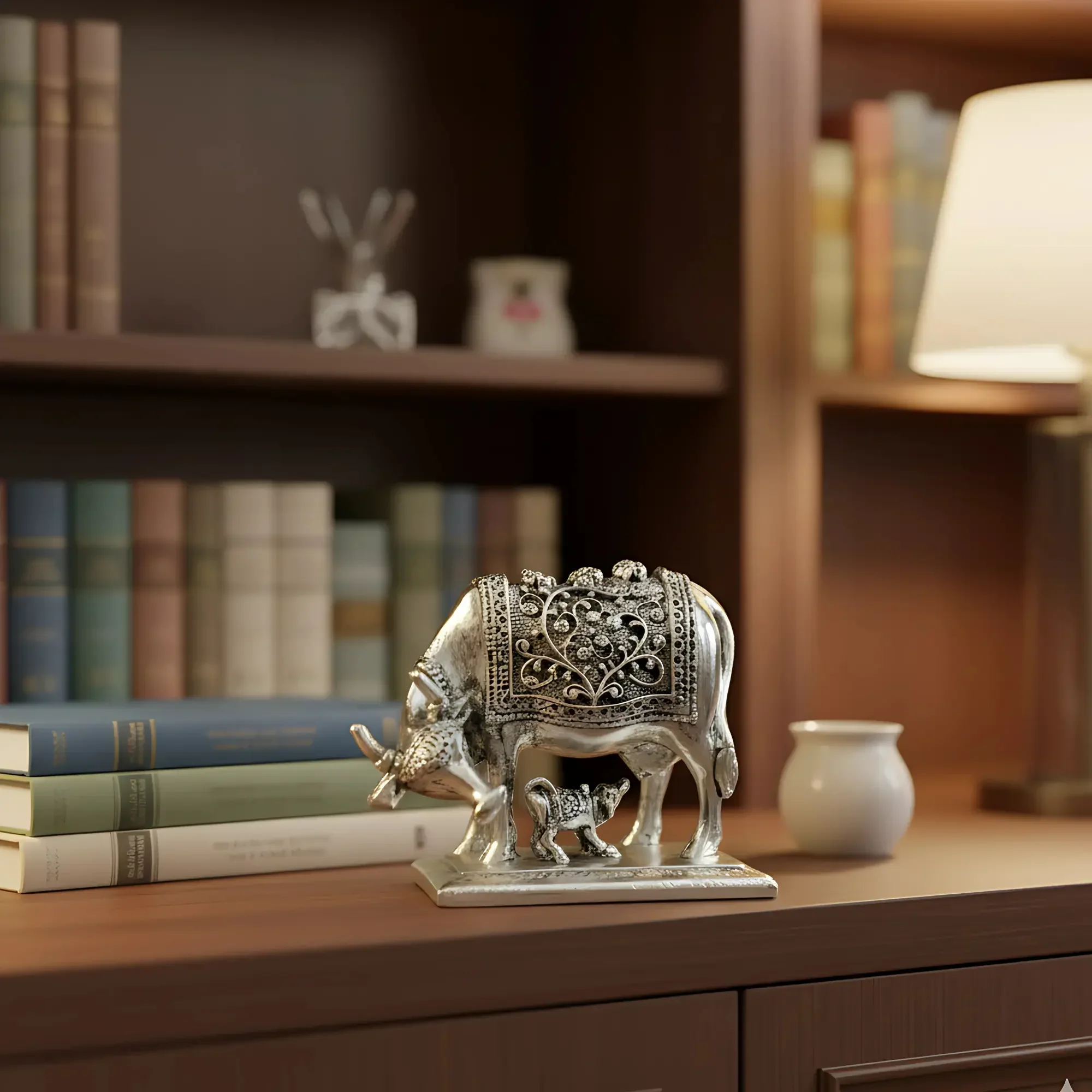 Kamdhenu Cow Silver-Plated Idol (4") - Image 6
