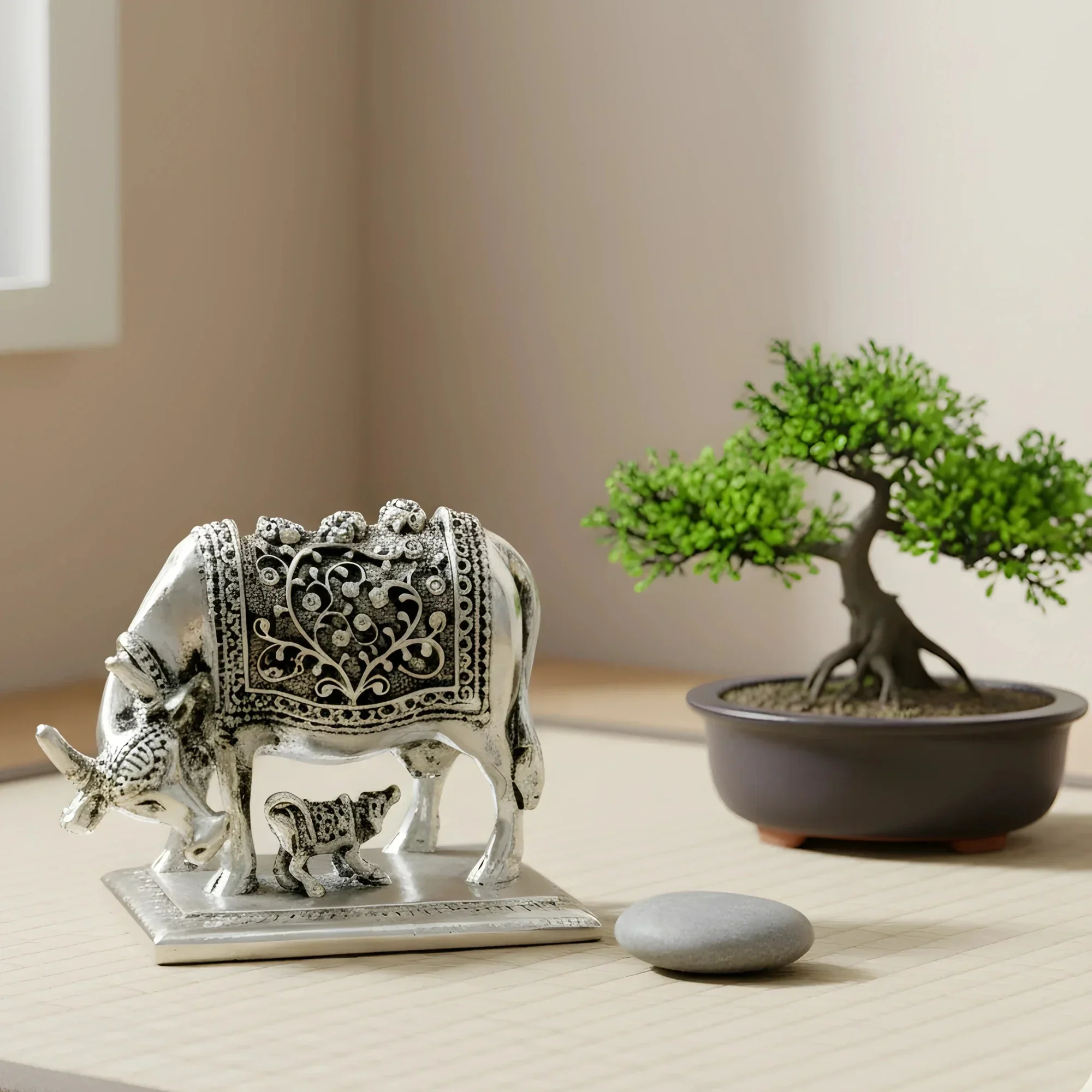 Kamdhenu Cow Silver-Plated Idol (4") - Image 7