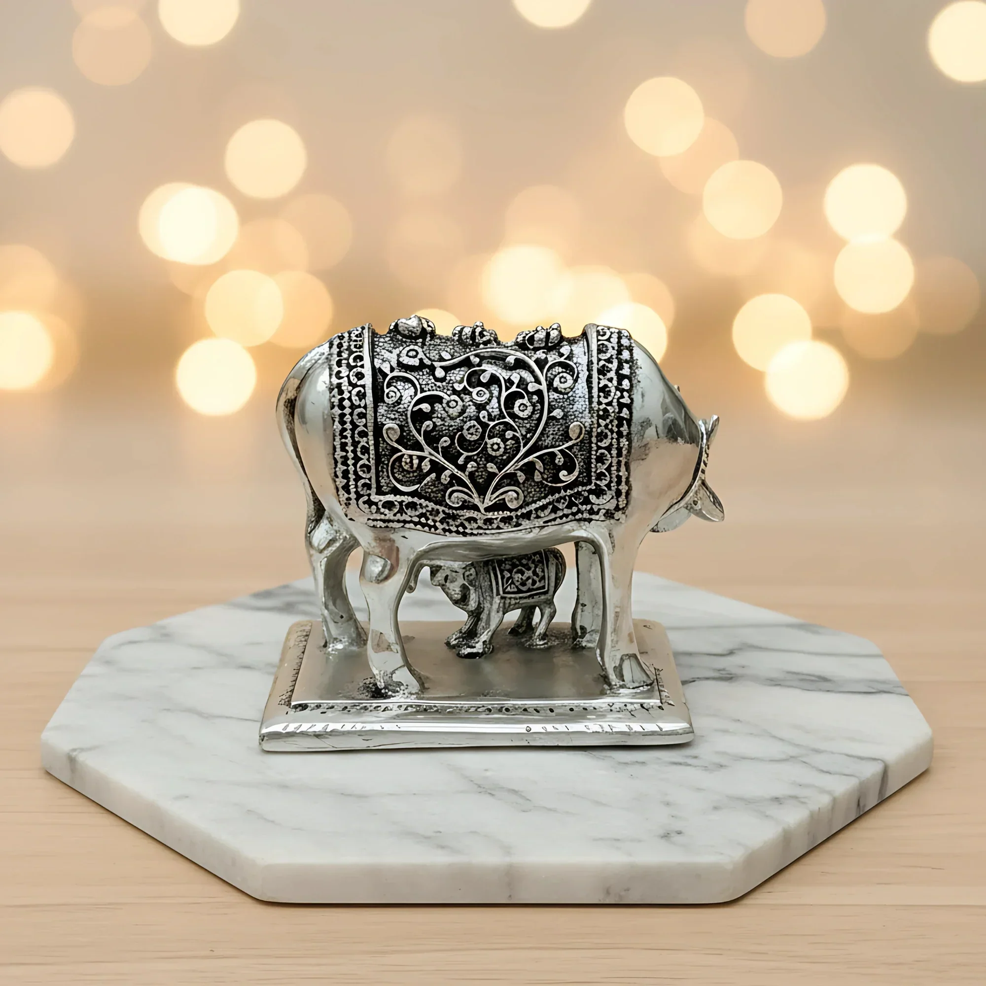 Kamdhenu Cow Silver-Plated Idol (4") - Image 8