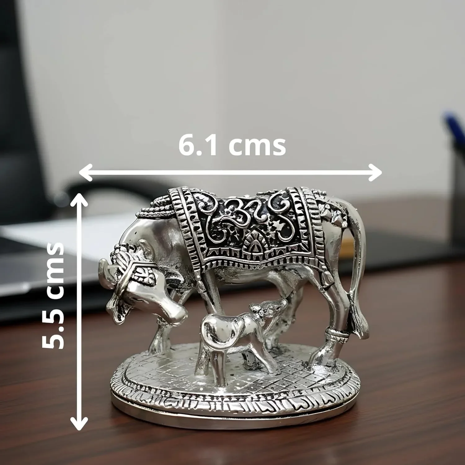 Kamdhenu Cow with Calf Silver-Plated Idol (2") - Image 3