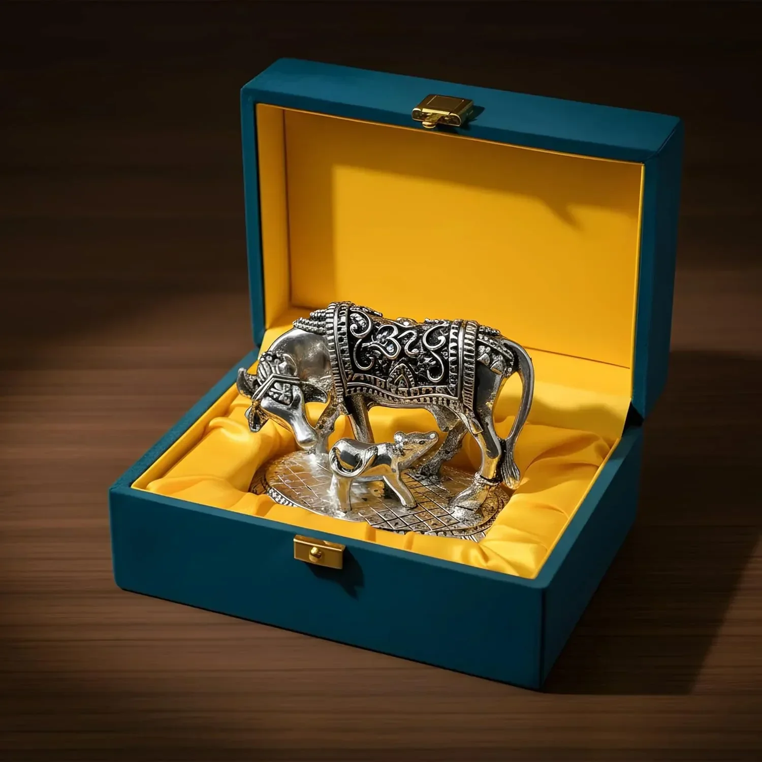 Kamdhenu Cow with Calf Silver-Plated Idol (2") - Image 9