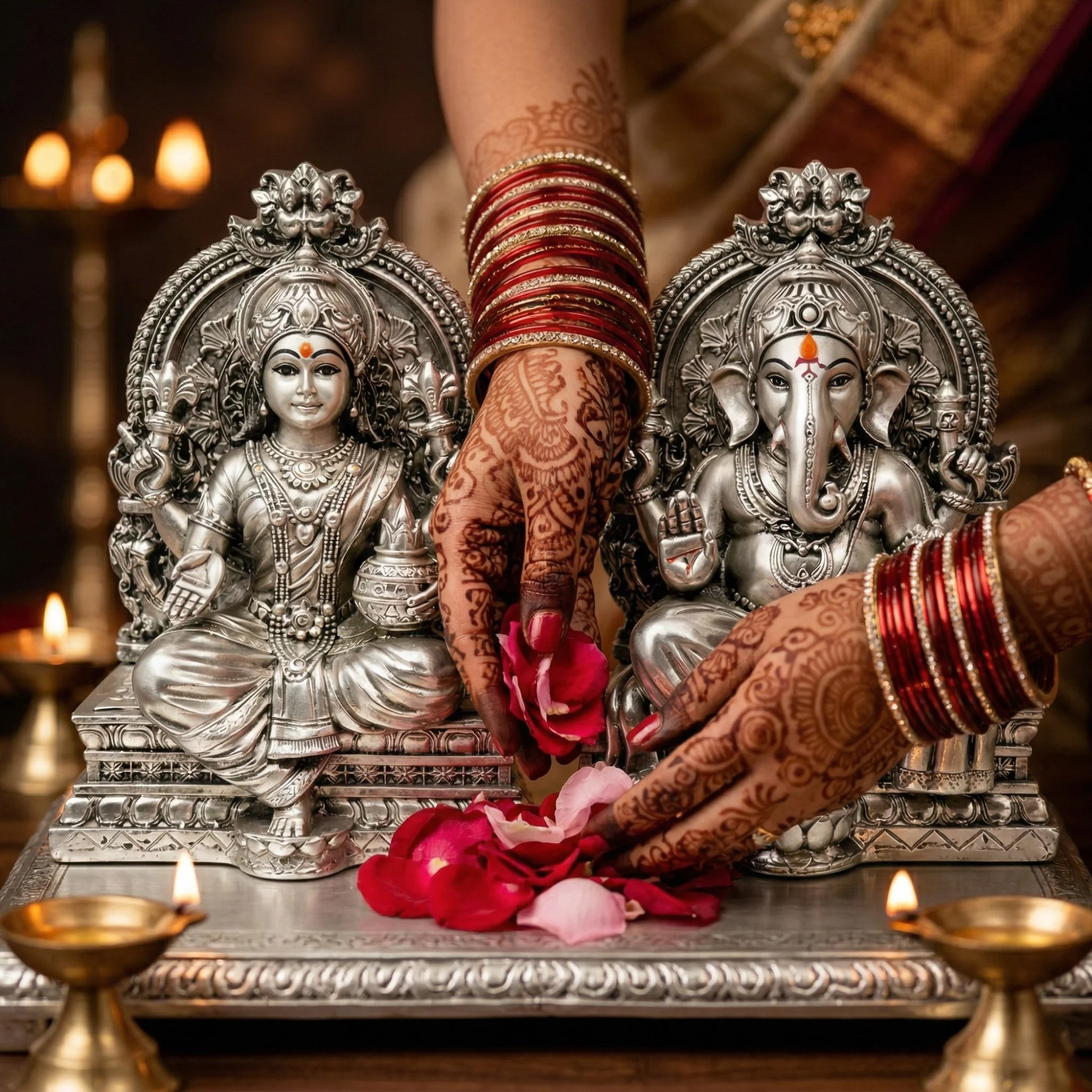 Lakshmi Ganesh Silver-Plated Idol Set (3.7") - Image 10