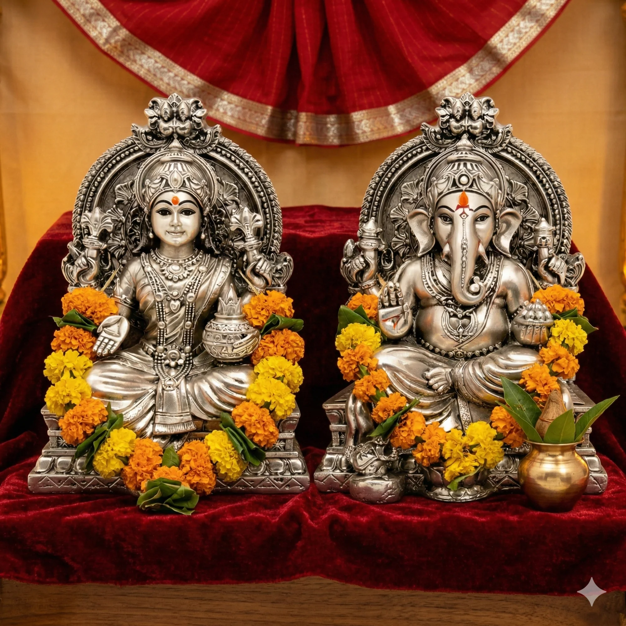 Lakshmi Ganesh Silver-Plated Idol Set (3.7") - Image 11