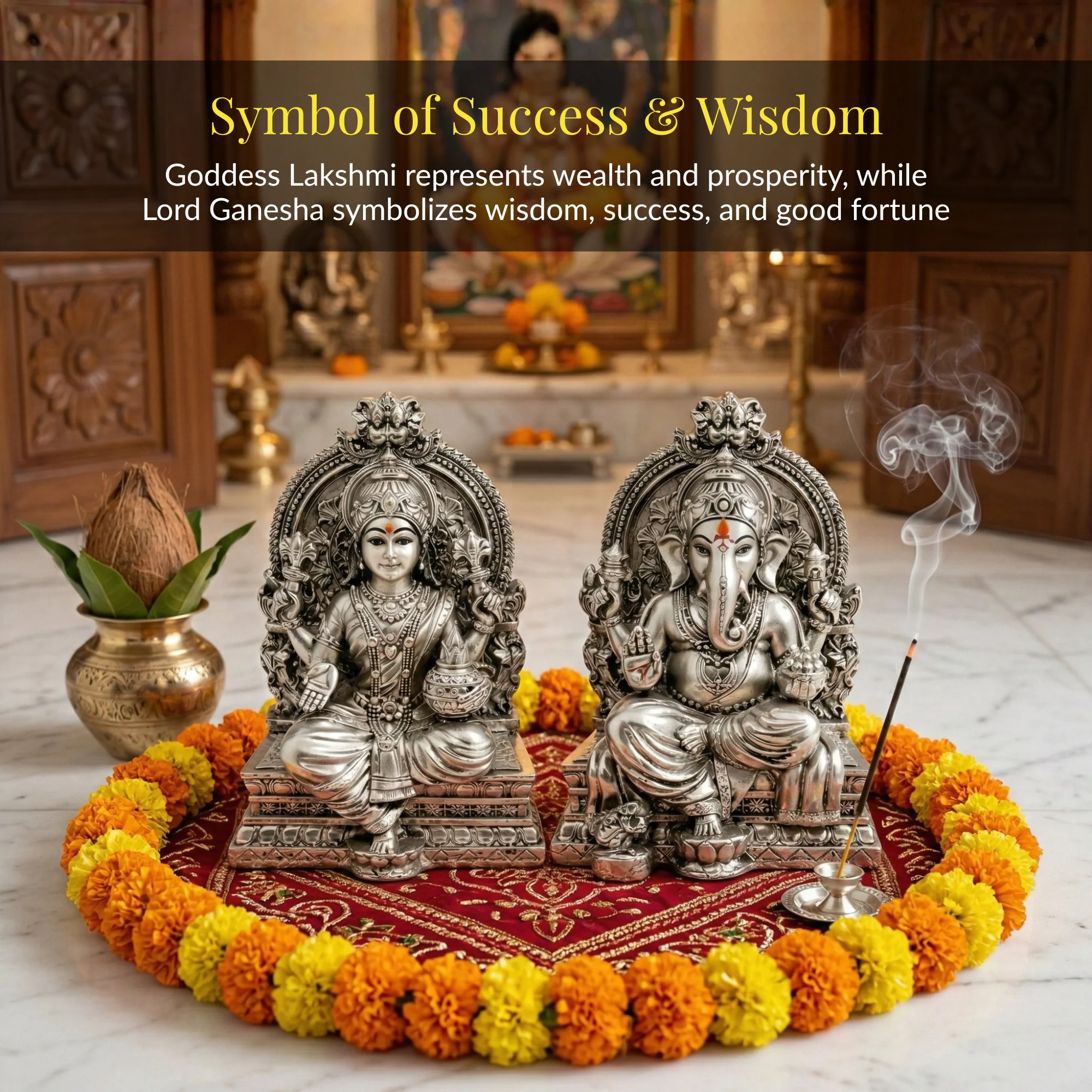 Lakshmi Ganesh Silver-Plated Idol Set (3.7") - Image 5