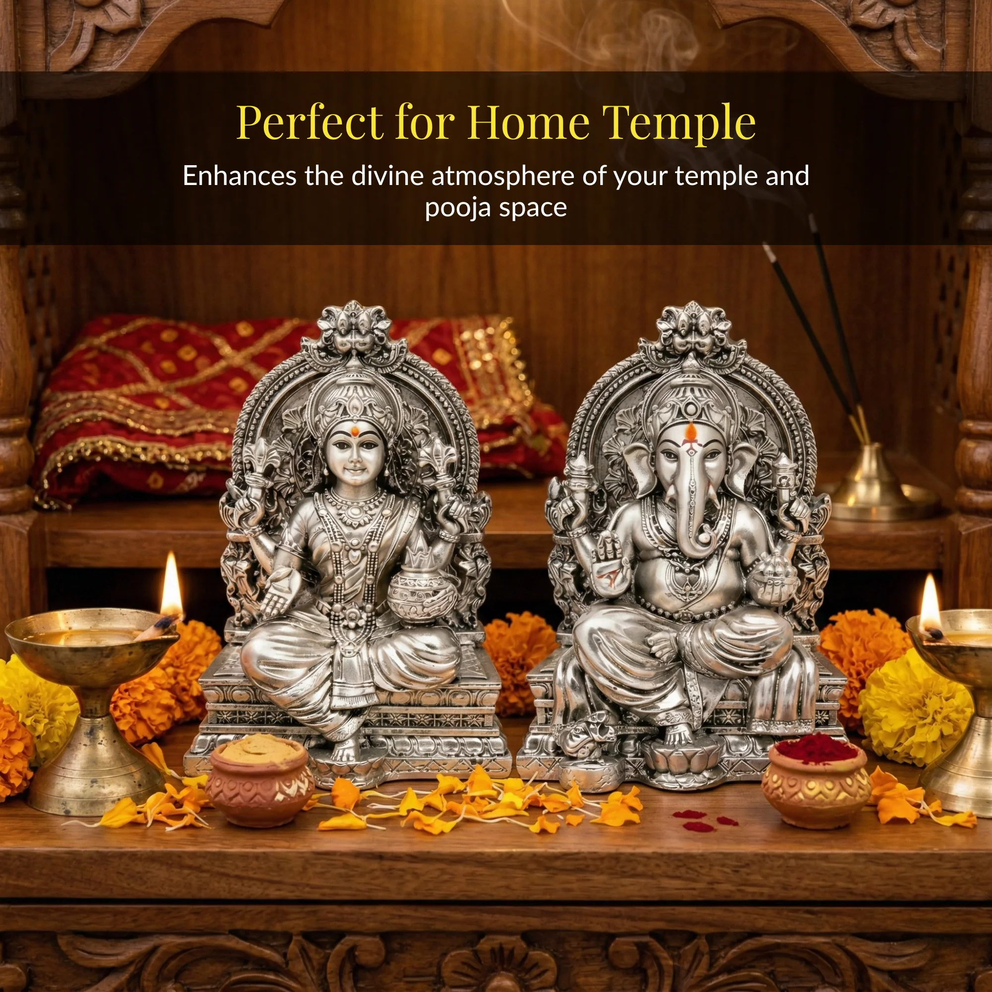 Lakshmi Ganesh Silver-Plated Idol Set (3.7") - Image 6