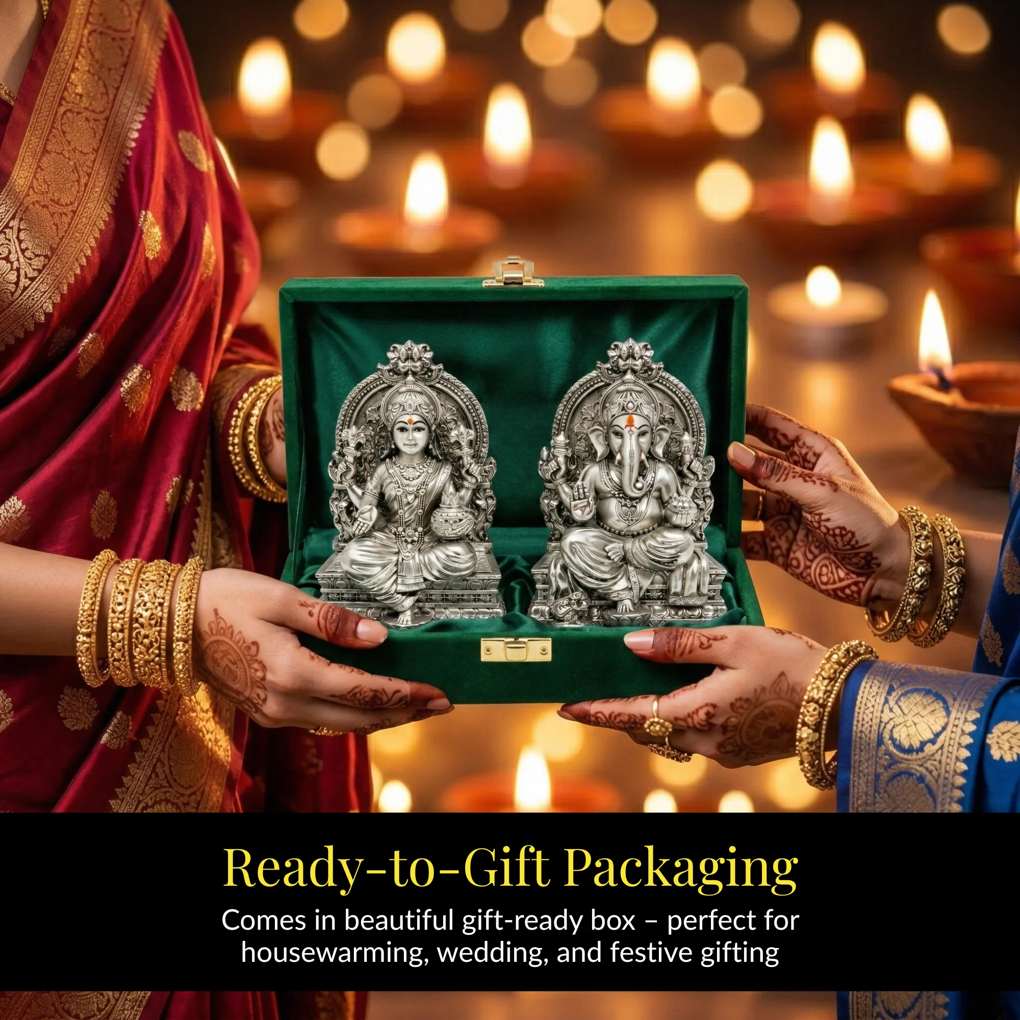 Lakshmi Ganesh Silver-Plated Idol Set (3.7") - Image 8