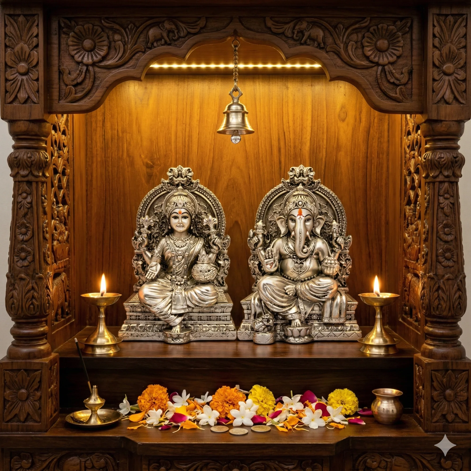 Lakshmi Ganesh Silver-Plated Idol Set (3.7") - Image 9