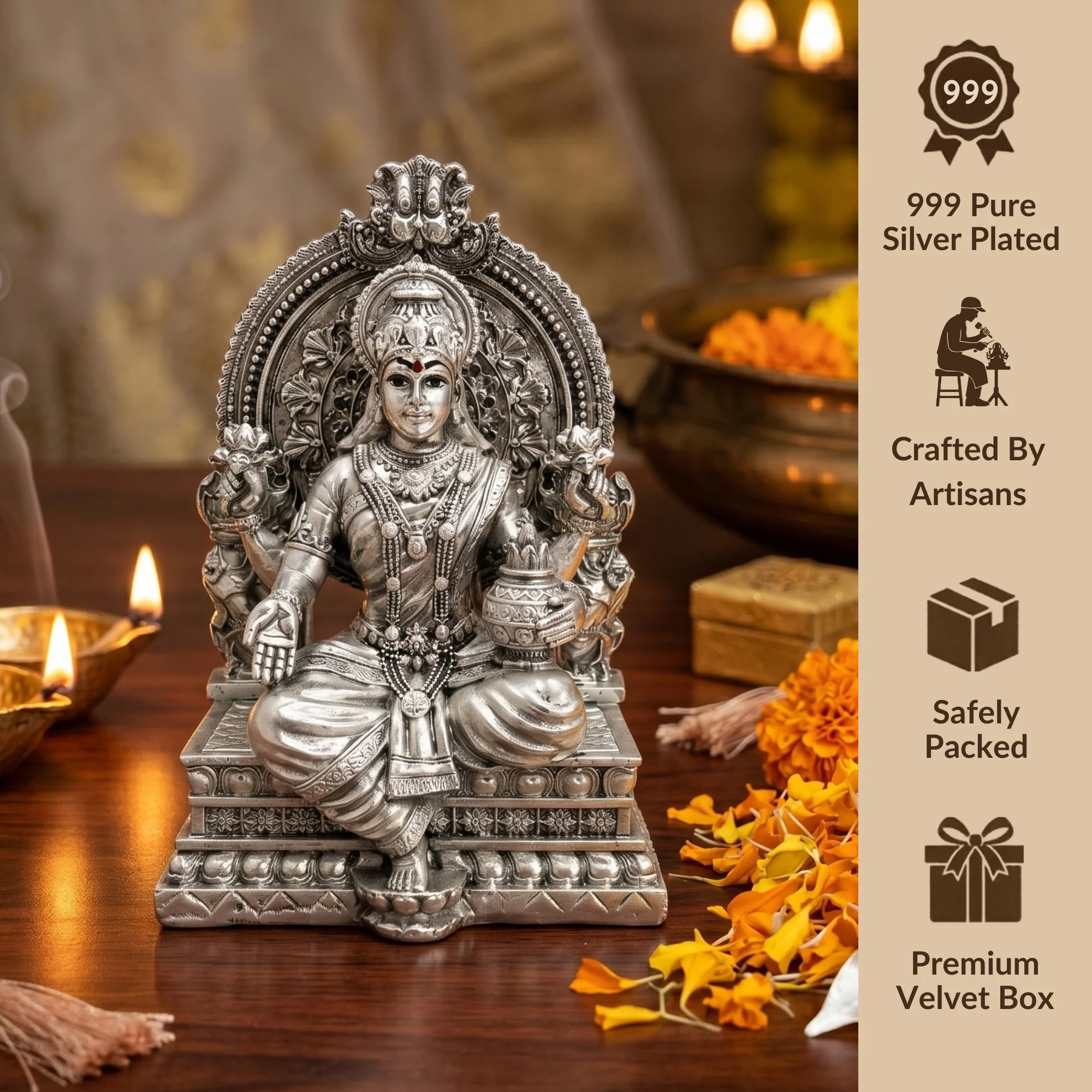Lakshmi Silver-Plated Idol (3.7") - Image 3