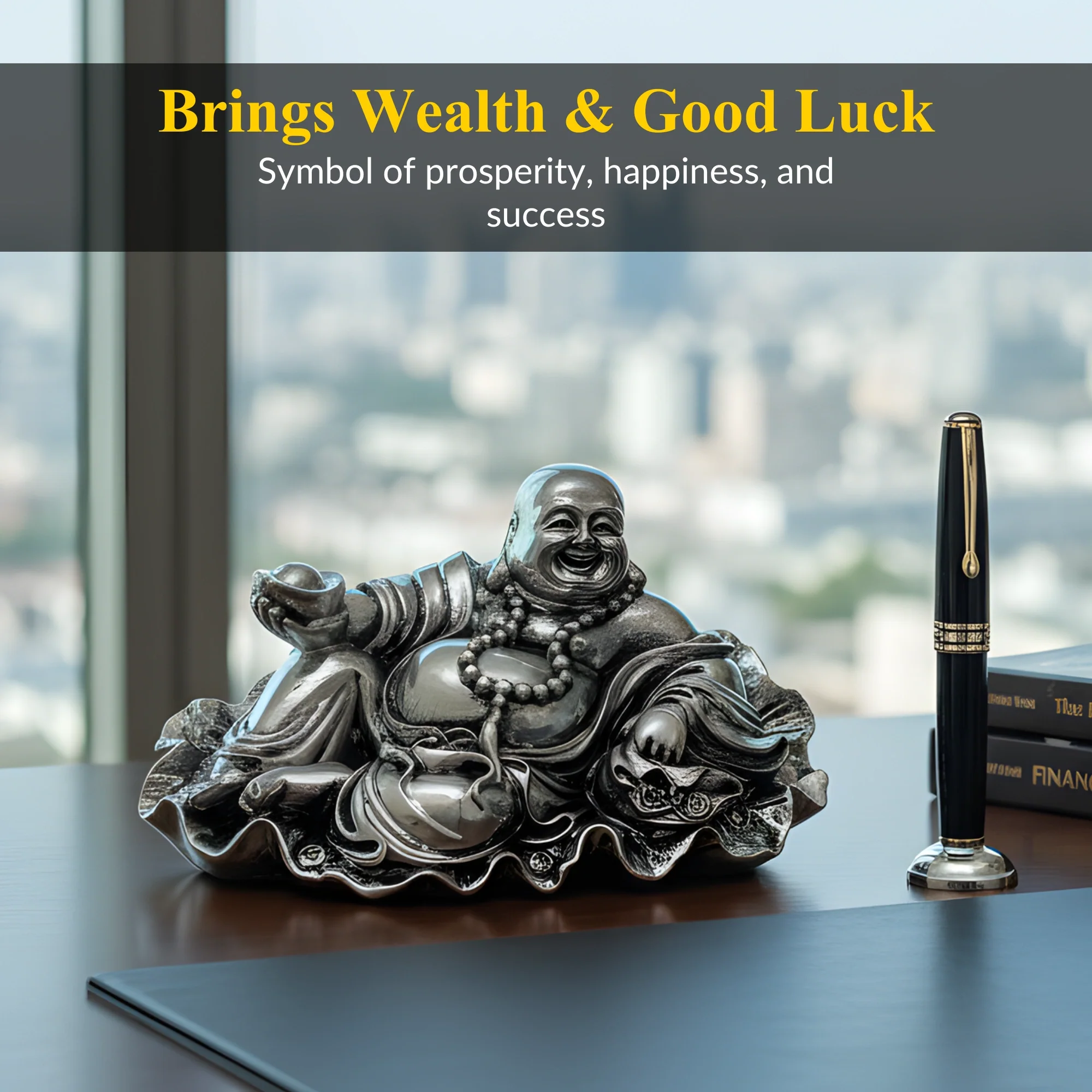 Laughing Buddha Silver-Plated Idol (5") - Image 3