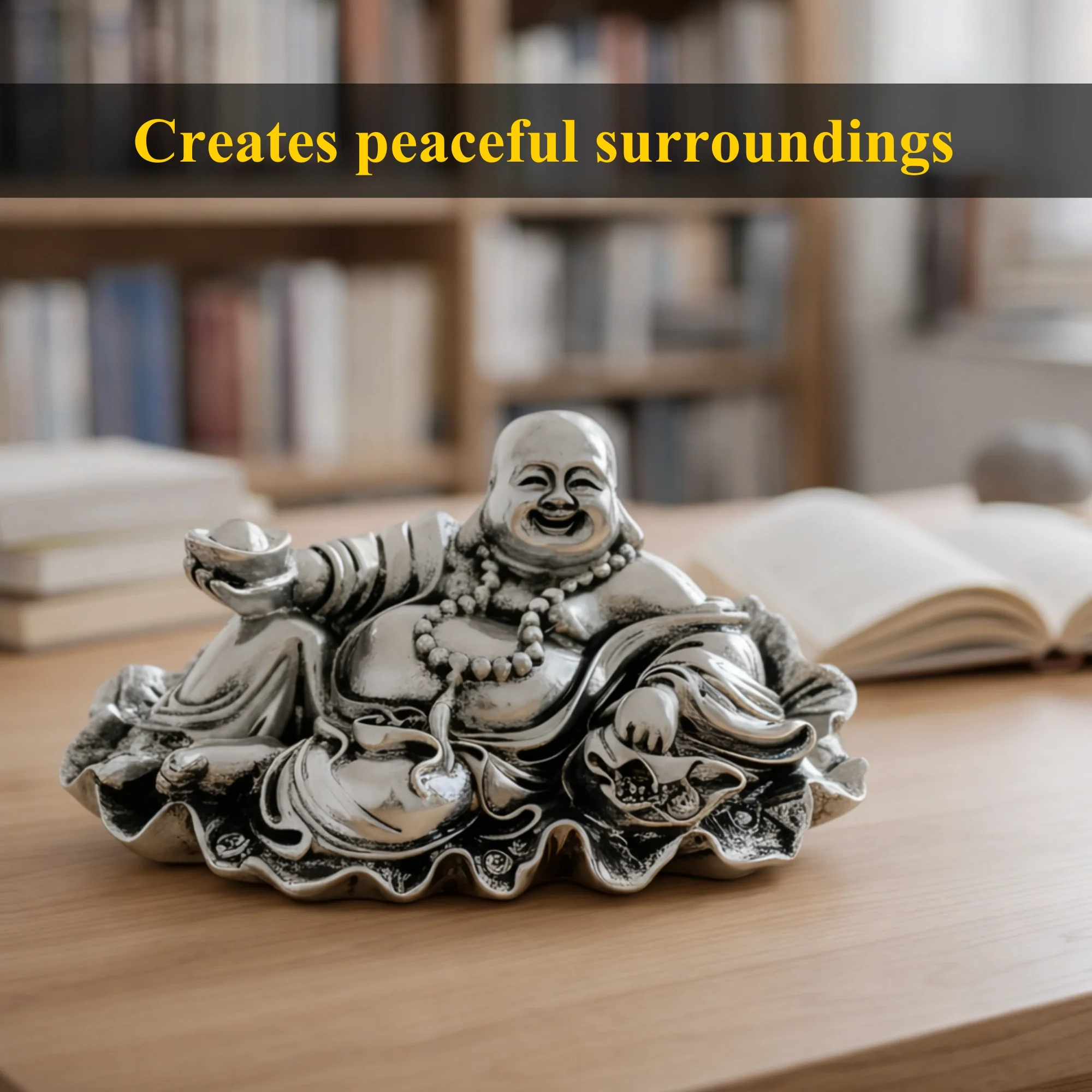 Laughing Buddha Silver-Plated Idol (5") - Image 4
