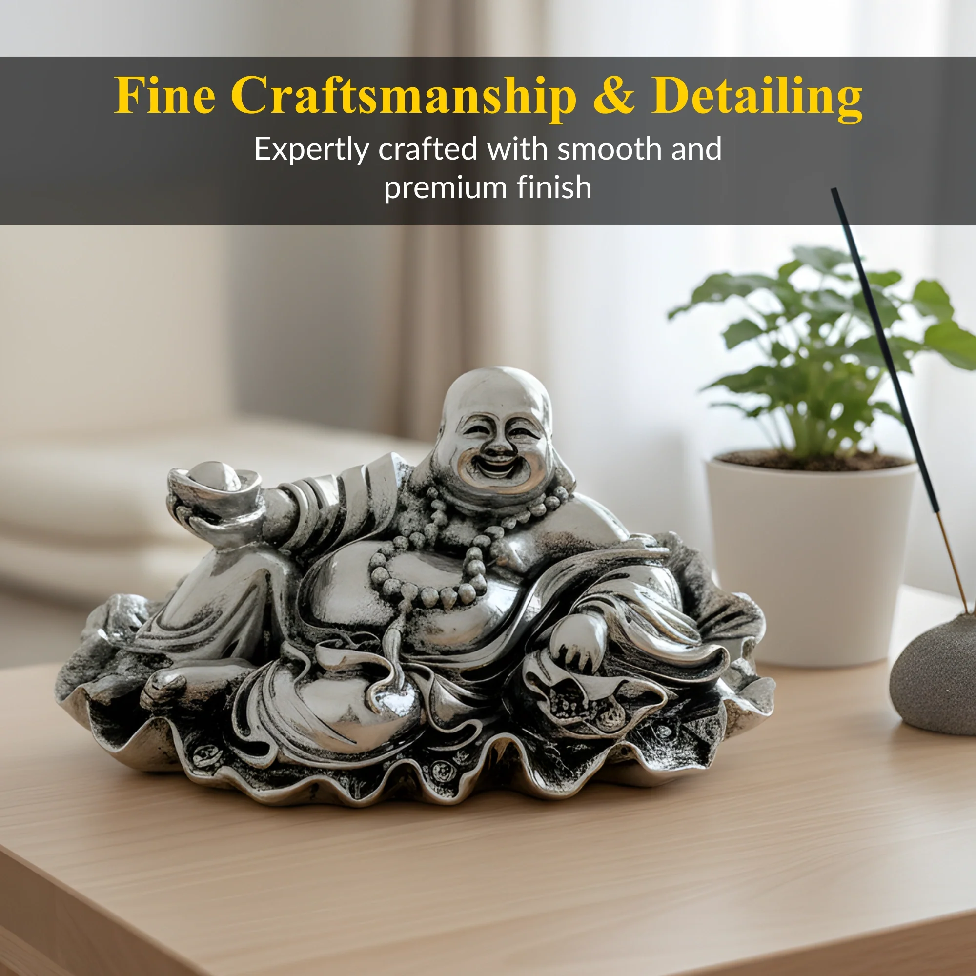 Laughing Buddha Silver-Plated Idol (5") - Image 5