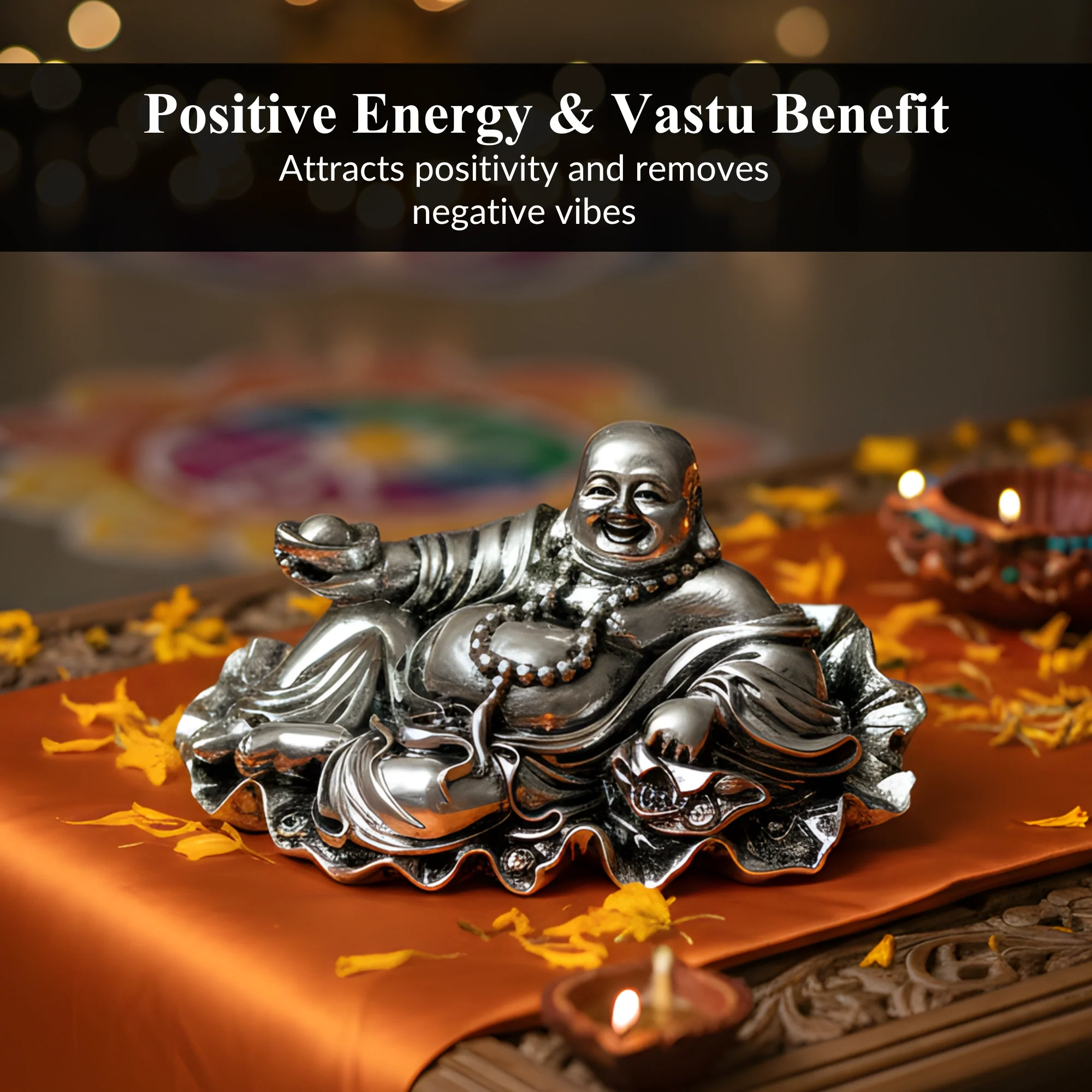 Laughing Buddha Silver-Plated Idol (5") - Image 6