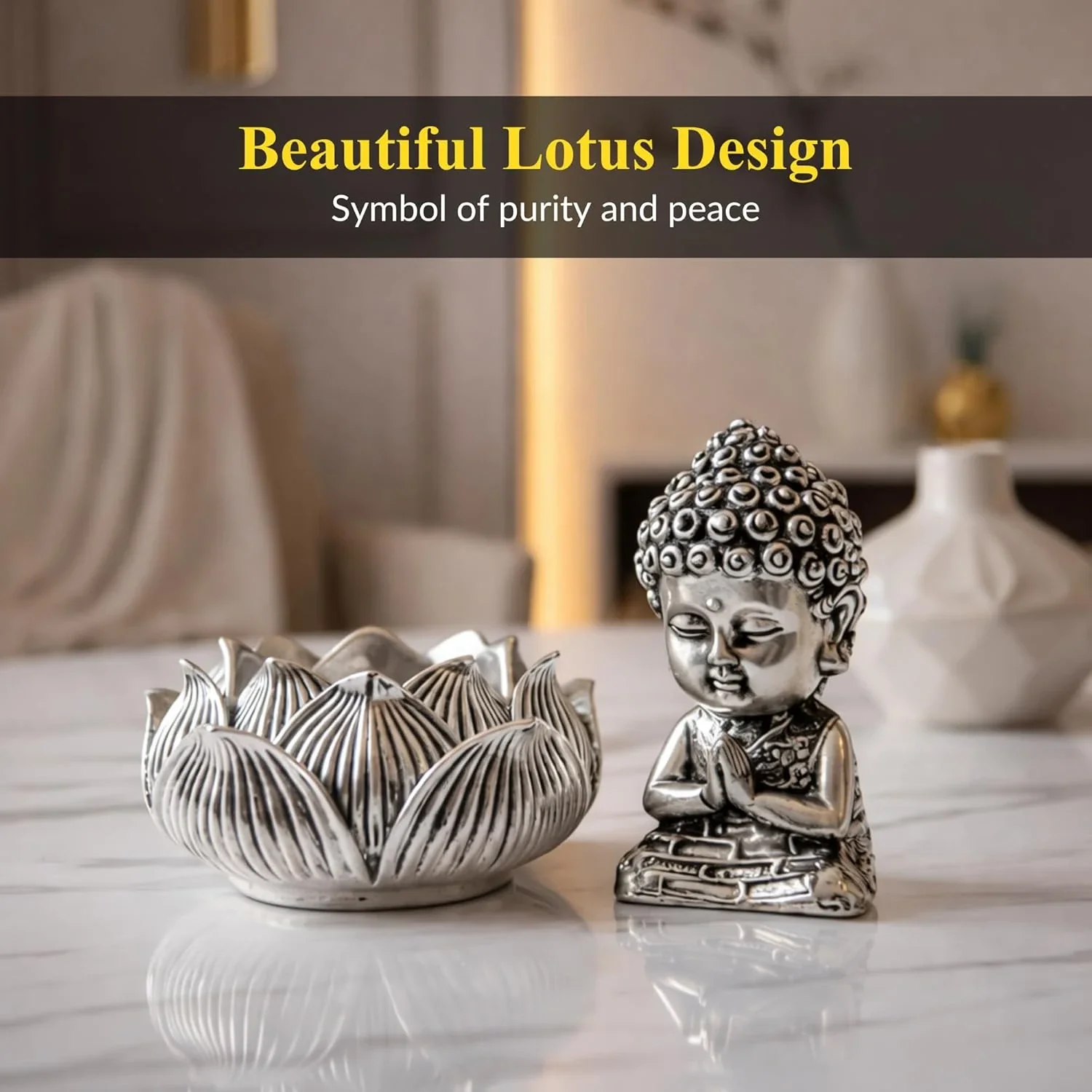Lotus Buddha Silver-Plated Idol (3.5") - Image 4