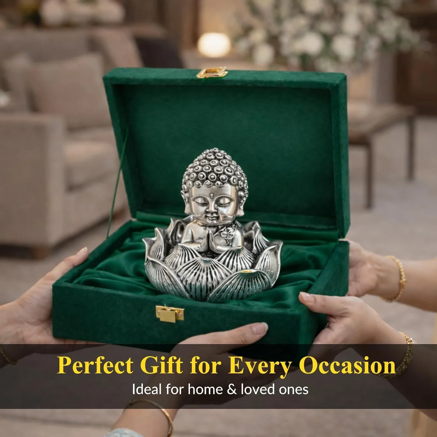 Lotus Buddha Silver-Plated Idol (3.5") - Image 5