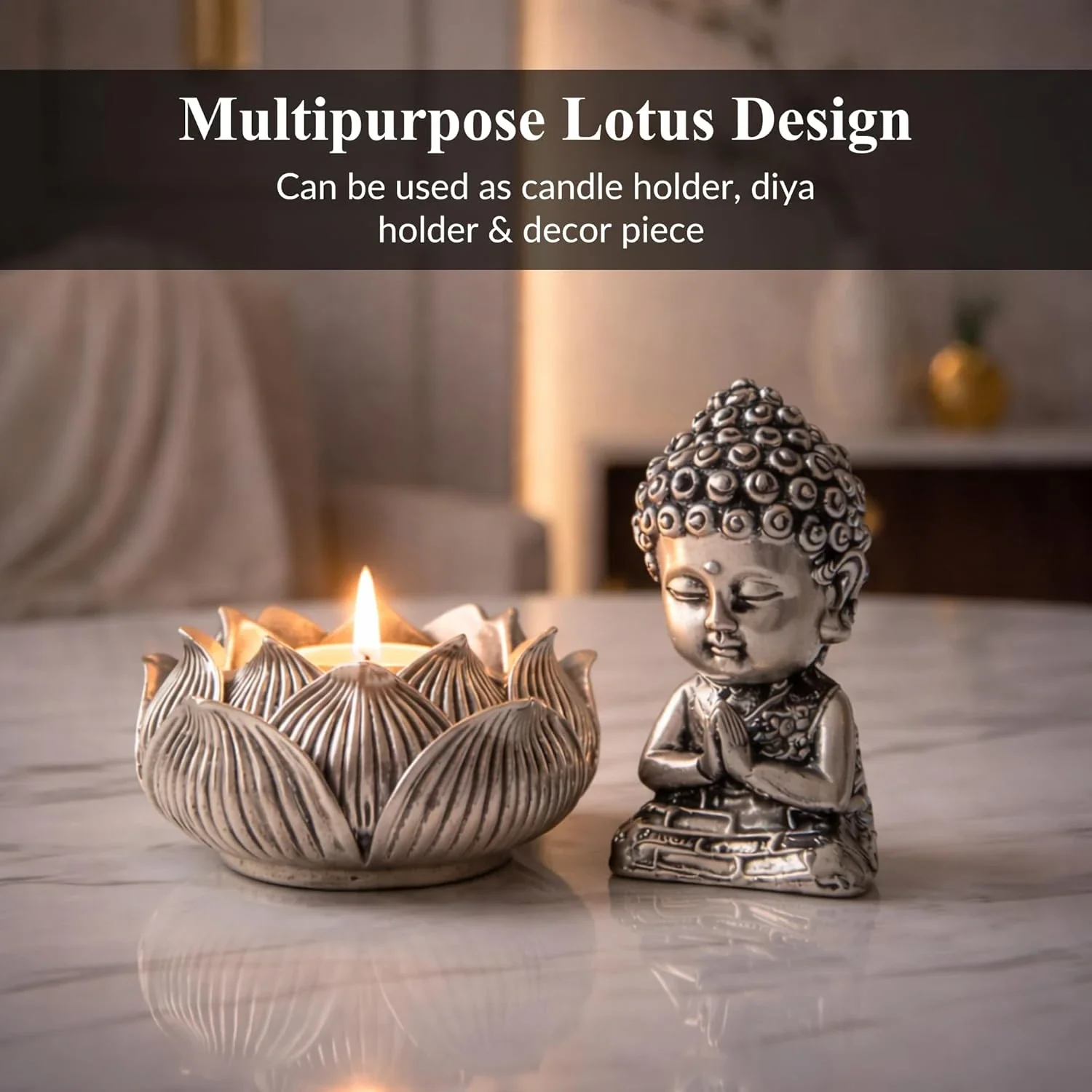 Lotus Buddha Silver-Plated Idol (3.5") - Image 6