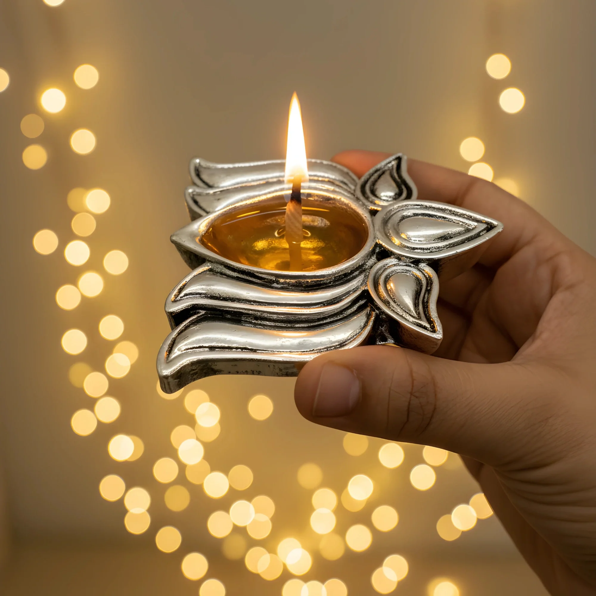 Lotus Diya Set Silver-Plated (3" each) - Image 3