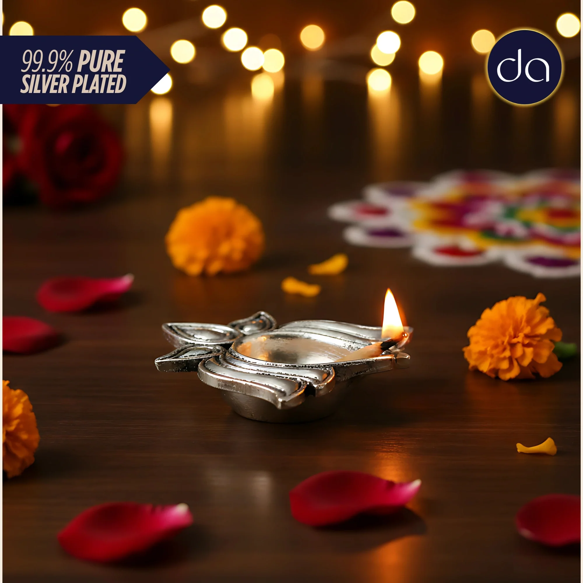 Lotus Diya Set Silver-Plated (3" each) - Image 5
