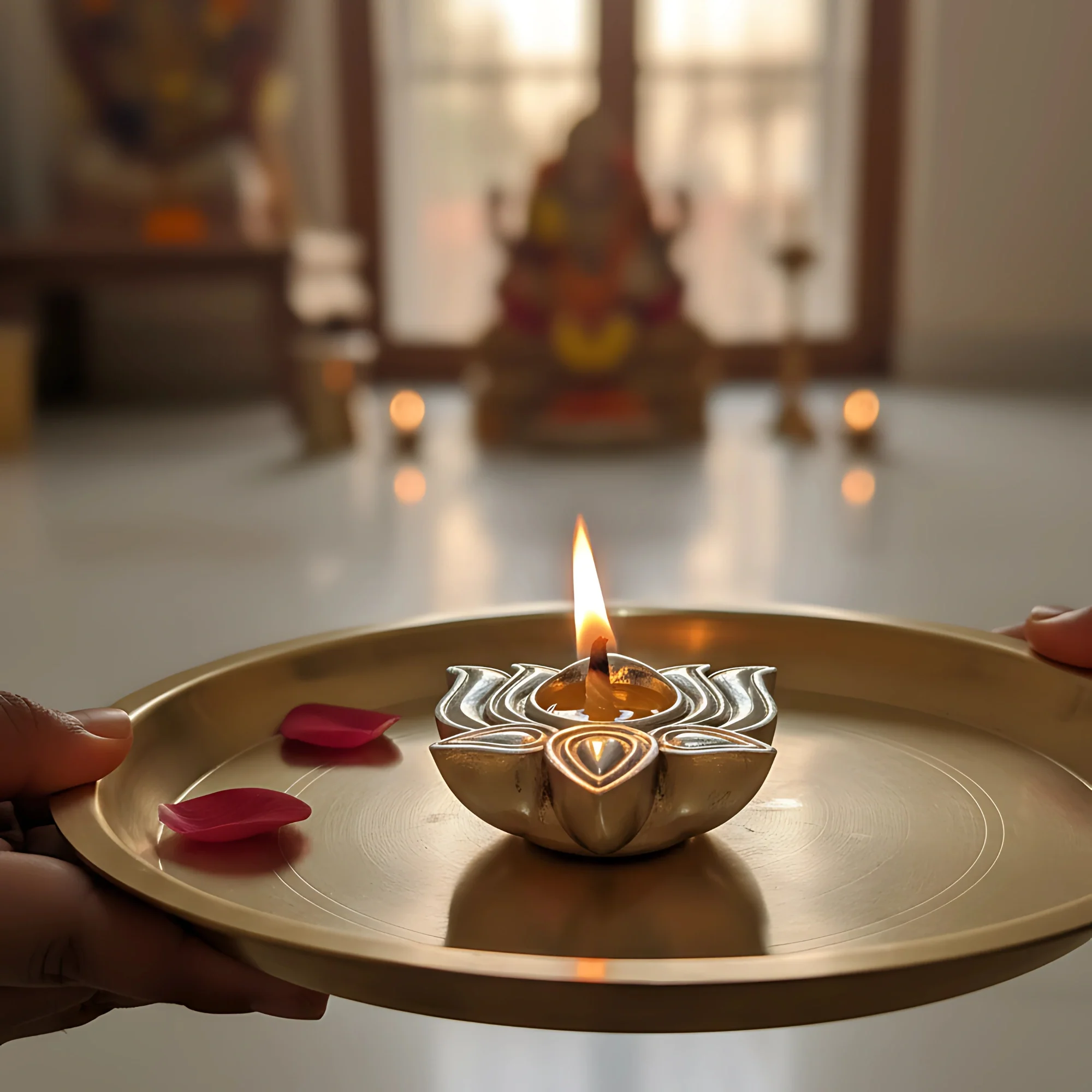 Lotus Diya Set Silver-Plated (3" each) - Image 7