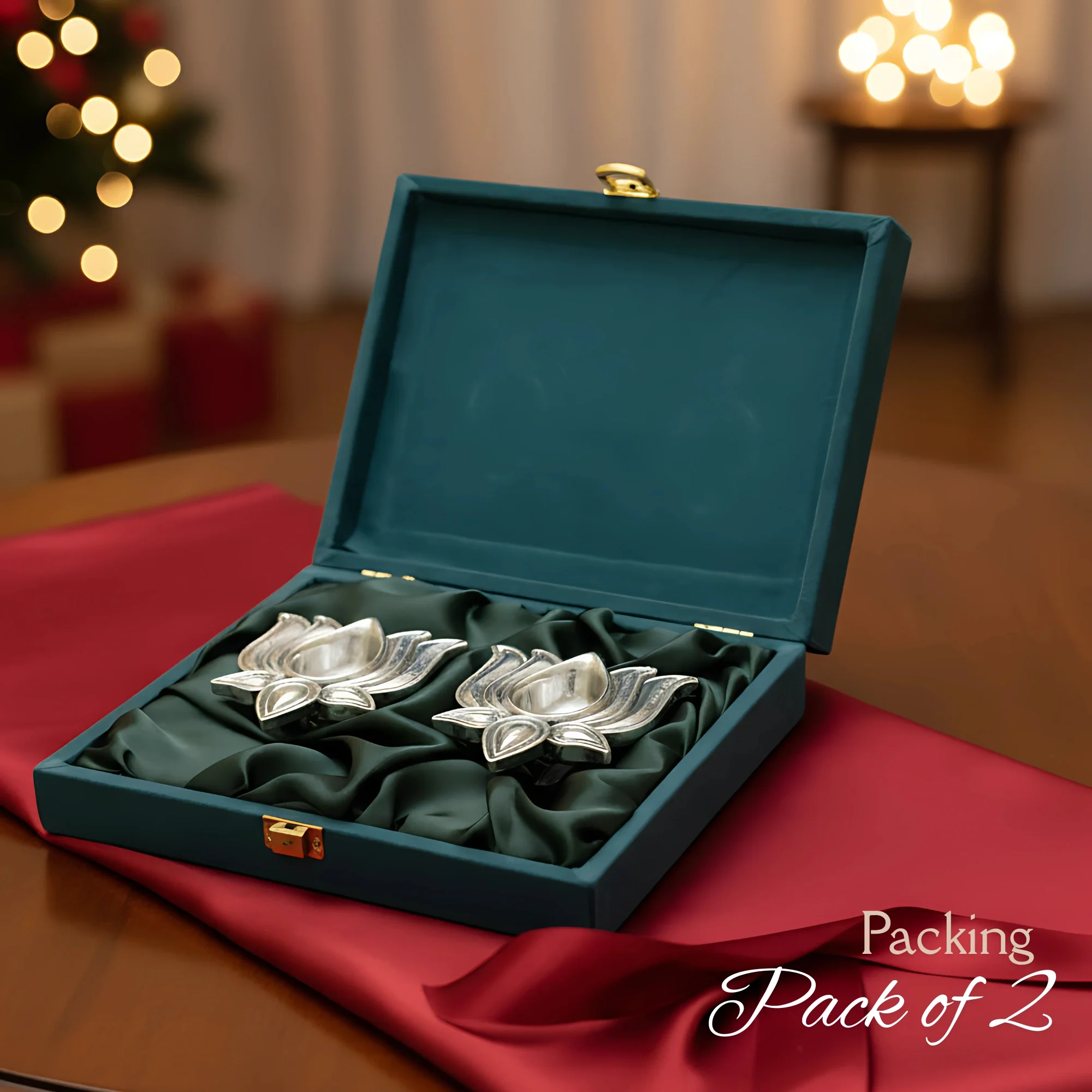 Lotus Diya Set Silver-Plated (3" each) - Image 8