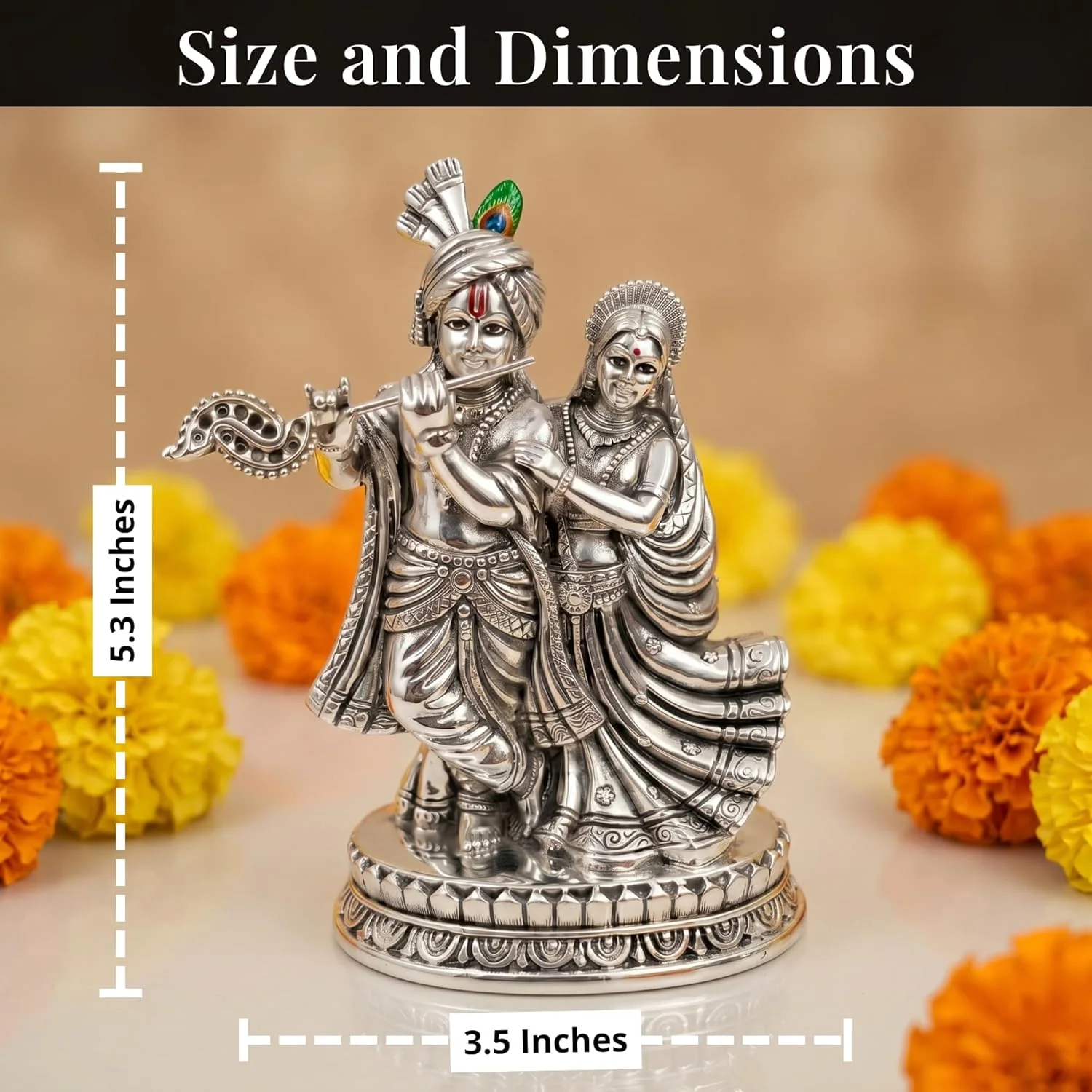 Premium Silver Plated Radha Krishna Idol – 5.3 Inch - Image 2