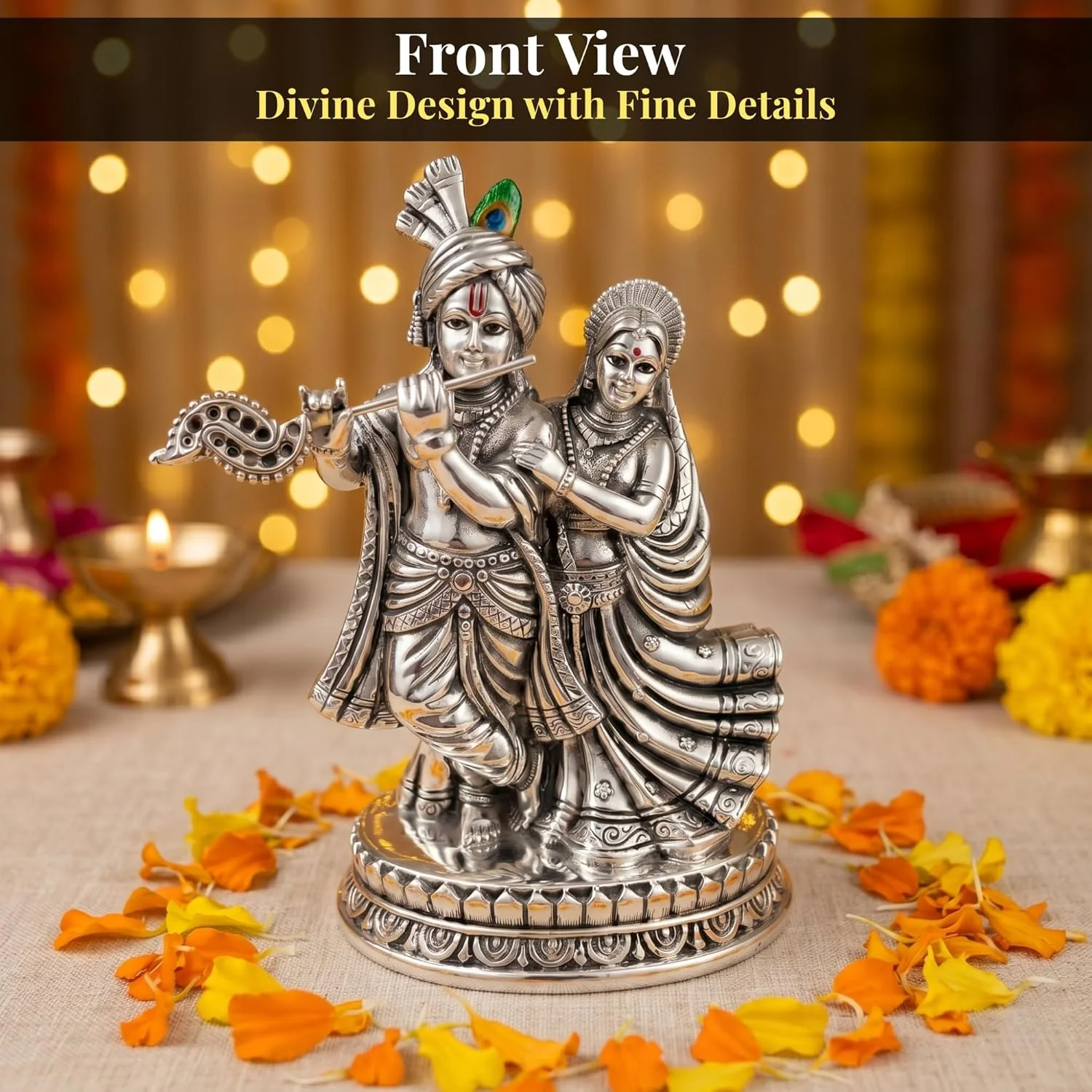 Premium Silver Plated Radha Krishna Idol – 5.3 Inch - Image 3