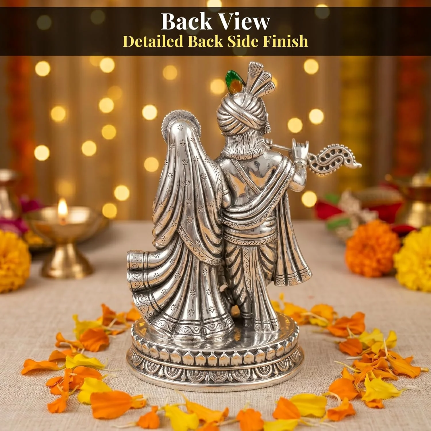 Premium Silver Plated Radha Krishna Idol – 5.3 Inch - Image 4