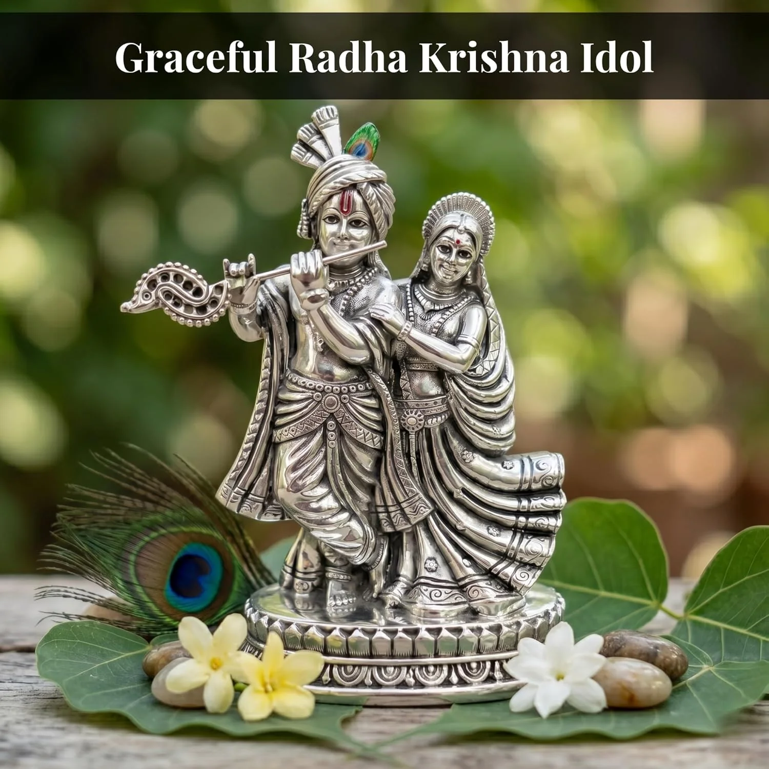 Premium Silver Plated Radha Krishna Idol – 5.3 Inch - Image 5