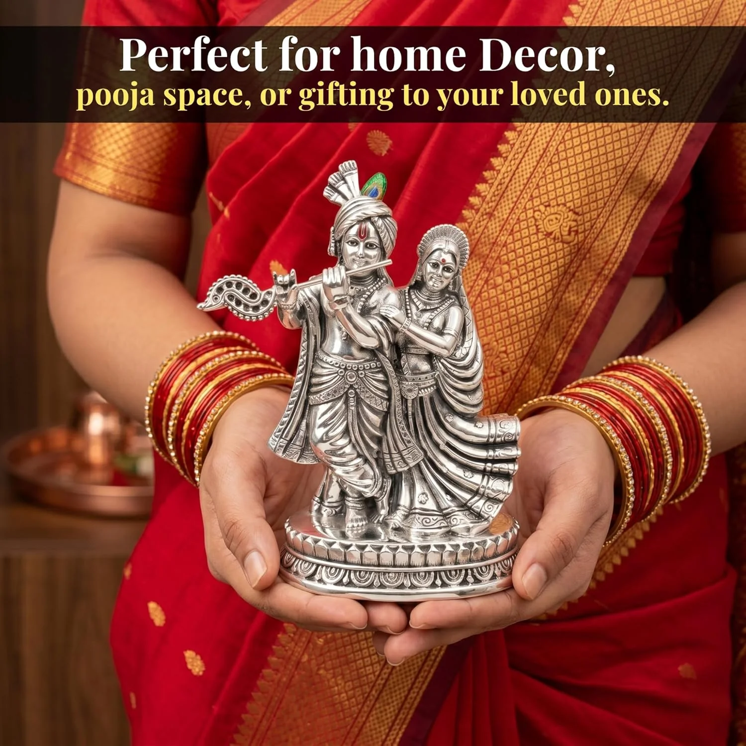 Premium Silver Plated Radha Krishna Idol – 5.3 Inch - Image 8