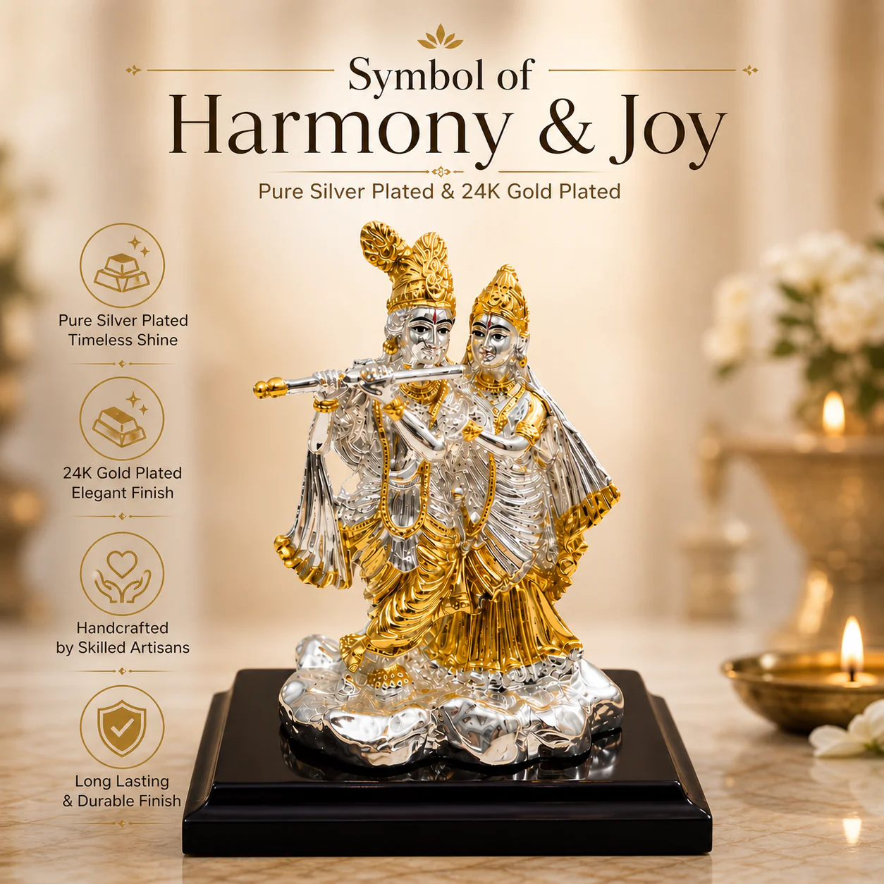Radha Krishna Silver-Plated Idol (3.7") - Image 4