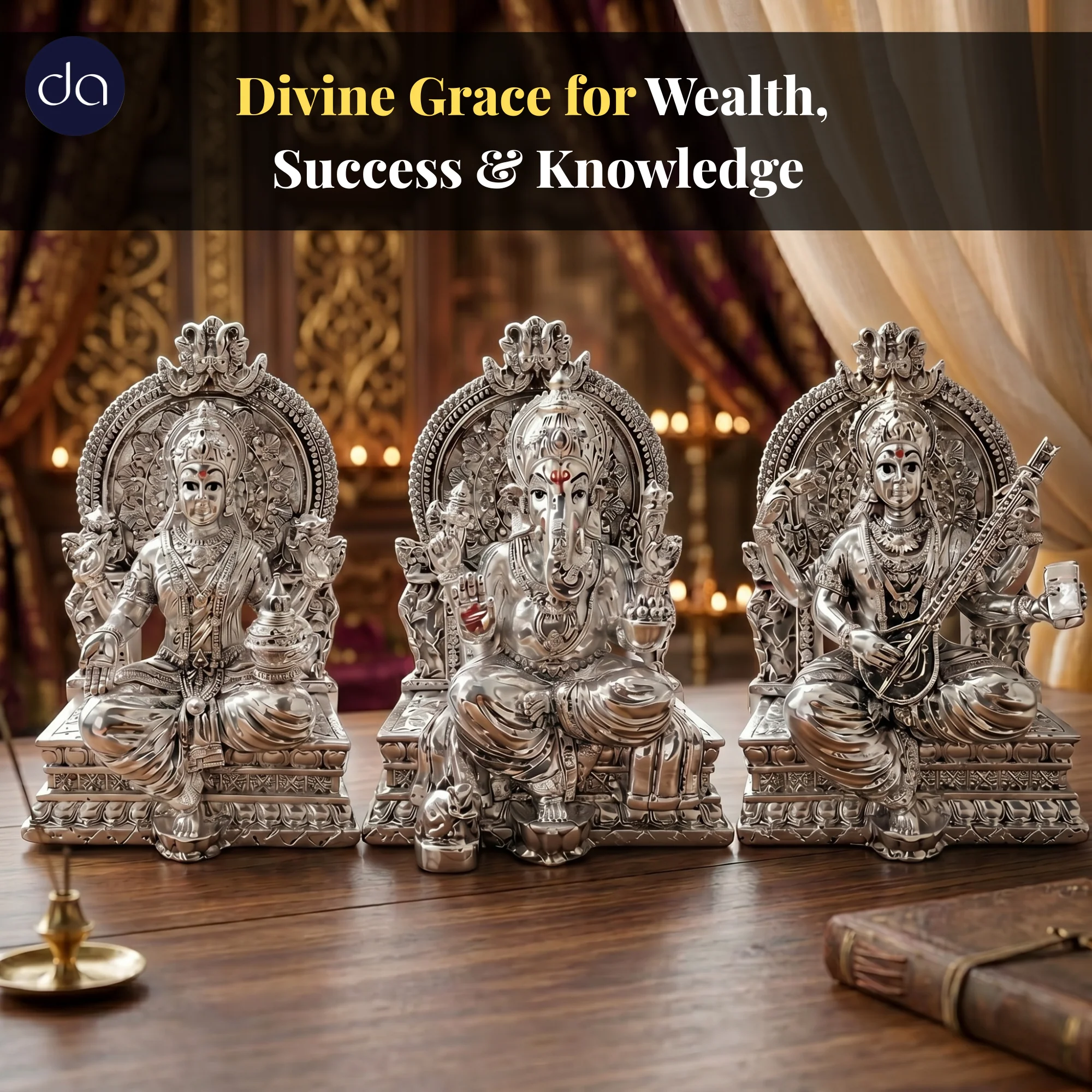 Lakshmi Ganesh Saraswati Silver-Plated Idol Set (3.7") - Image 3