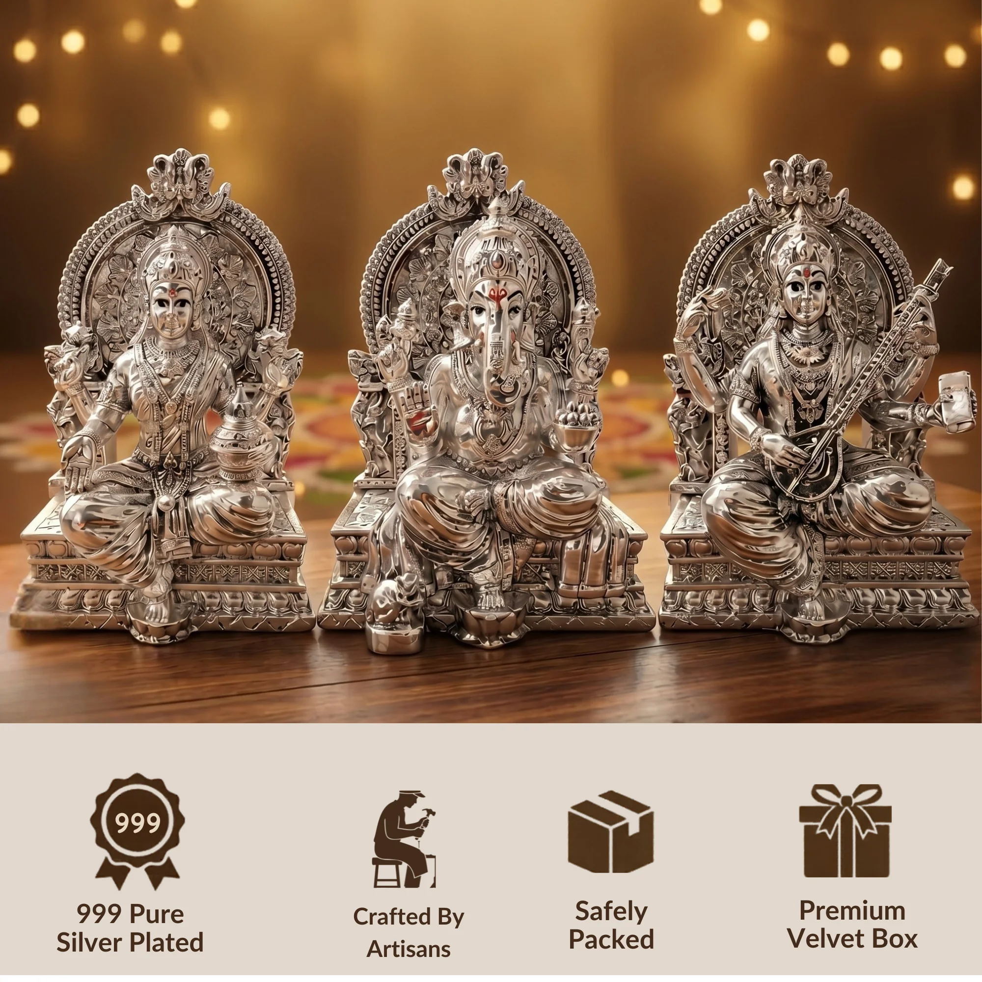 Lakshmi Ganesh Saraswati Silver-Plated Idol Set (3.7") - Image 4