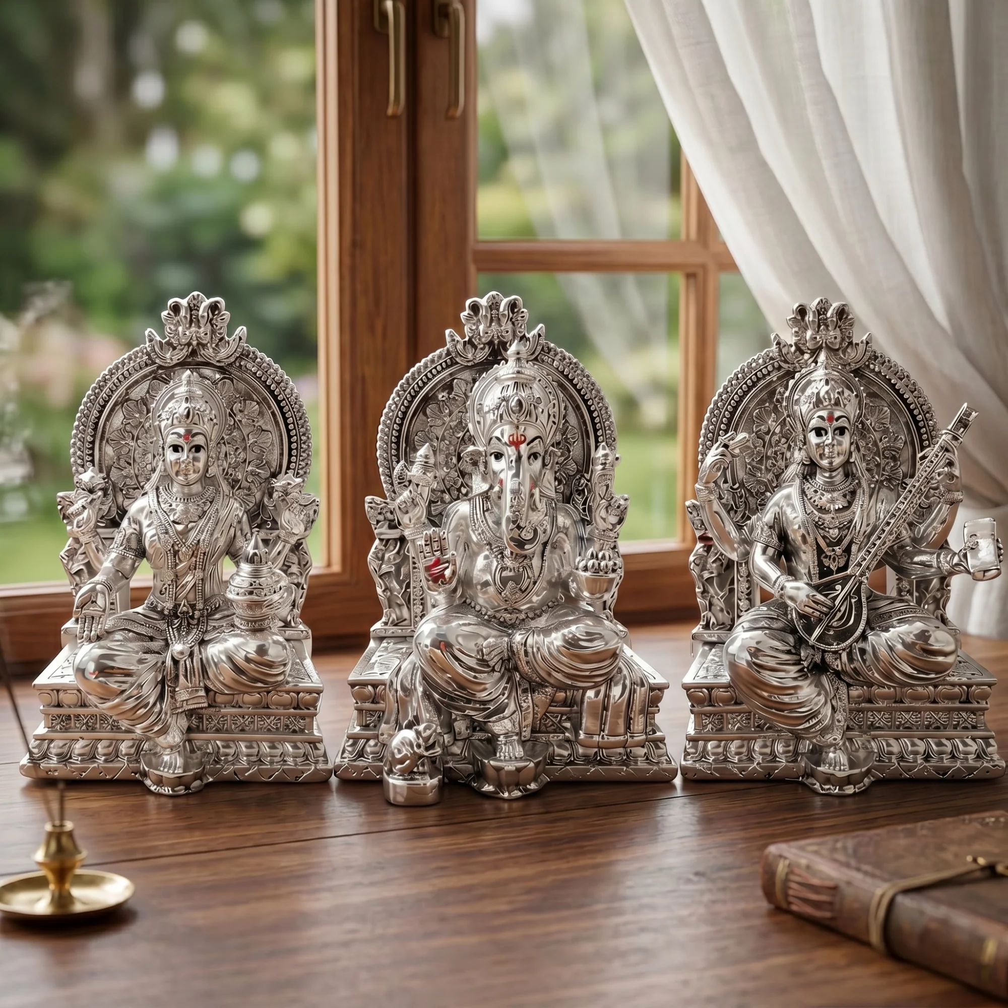 Lakshmi Ganesh Saraswati Silver-Plated Idol Set (3.7") - Image 5